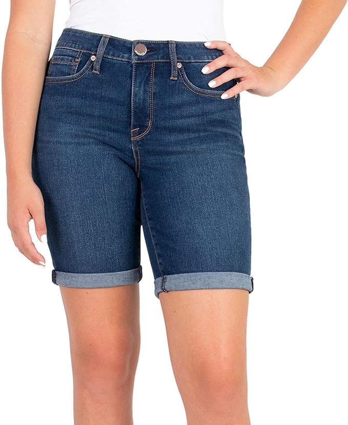 Seven7 Women's 9" Inseam Denim Rolled Cuff Slim Fit Weekend Short Size 6 Peak