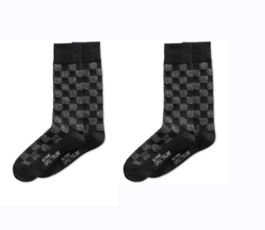 ALFANI SPECTRUM NEW Black Silver Checkerboard Mens Size 10-12 Socks