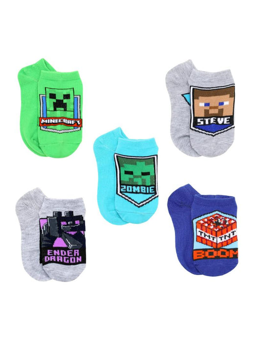 Minecraft Boy's 5 Pack Character Socks, Green/Heather Shoe Size 7-10 2 Count