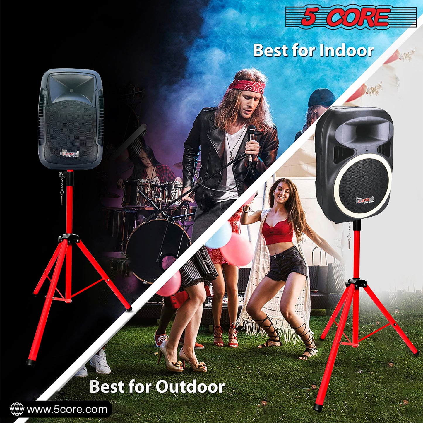 5 Core Speaker Stand Tripod Floor Tall Pair Adjustable Up to 72 Inch DJ Studio Monitor Stands Pole Mount  - SS ECO 2PK WoB