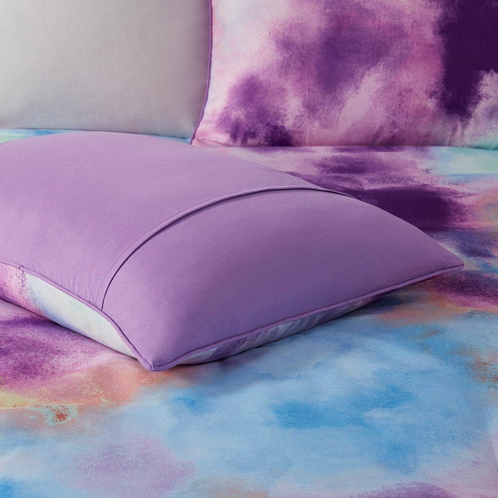 Comforter Set Watercolor Tie Dye Printed Comforter Set with Throw Pillow