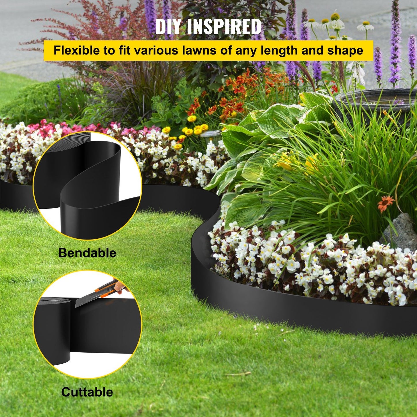 Landscape Edging, 10 inch Depth 40 ft Total Length, Recycled HDPE Coiled Terrace Board, Flexible Bender Border for Landscaping, Lawn, Garden, Yard, Against Invading Weeds, Black