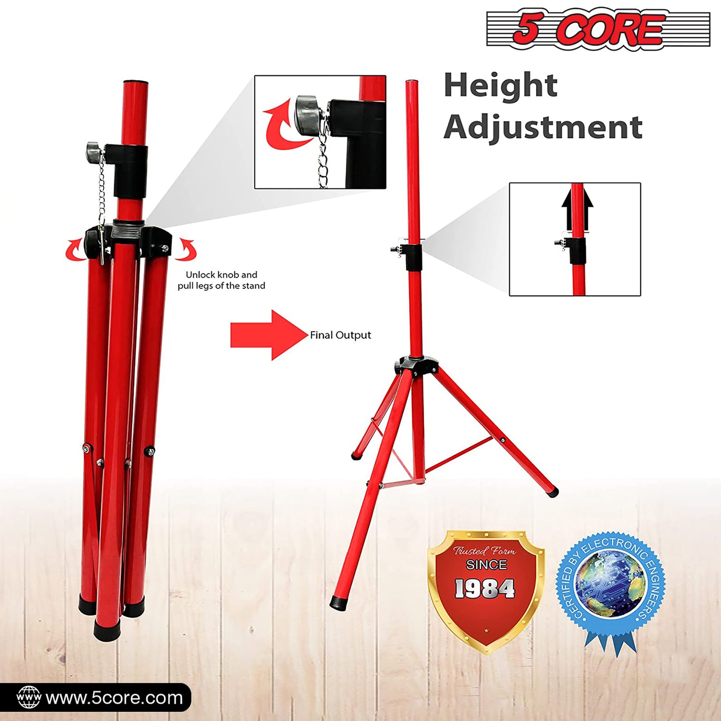 5 Core Speaker Stand Tripod Floor Tall Pair Adjustable Up to 72 Inch DJ Studio Monitor Stands Pole Mount  - SS ECO 2PK WoB