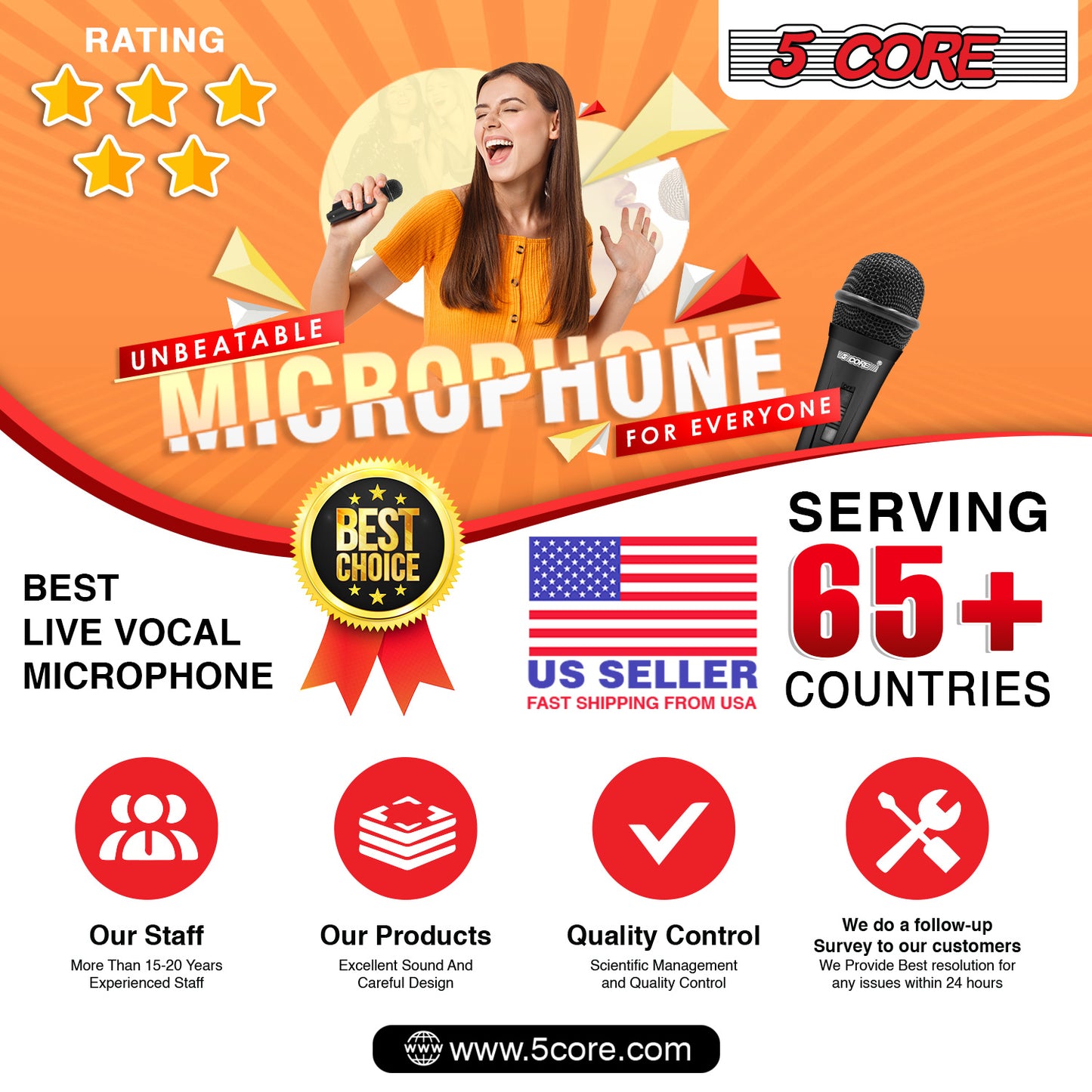 5 Core Microphone XLR Dynamic Mic Karaoke Singing Handheld Microfono Wired Professional Unidirectional 1/4 Plug In Cord Connection for Vocal DJ Music - PM 816