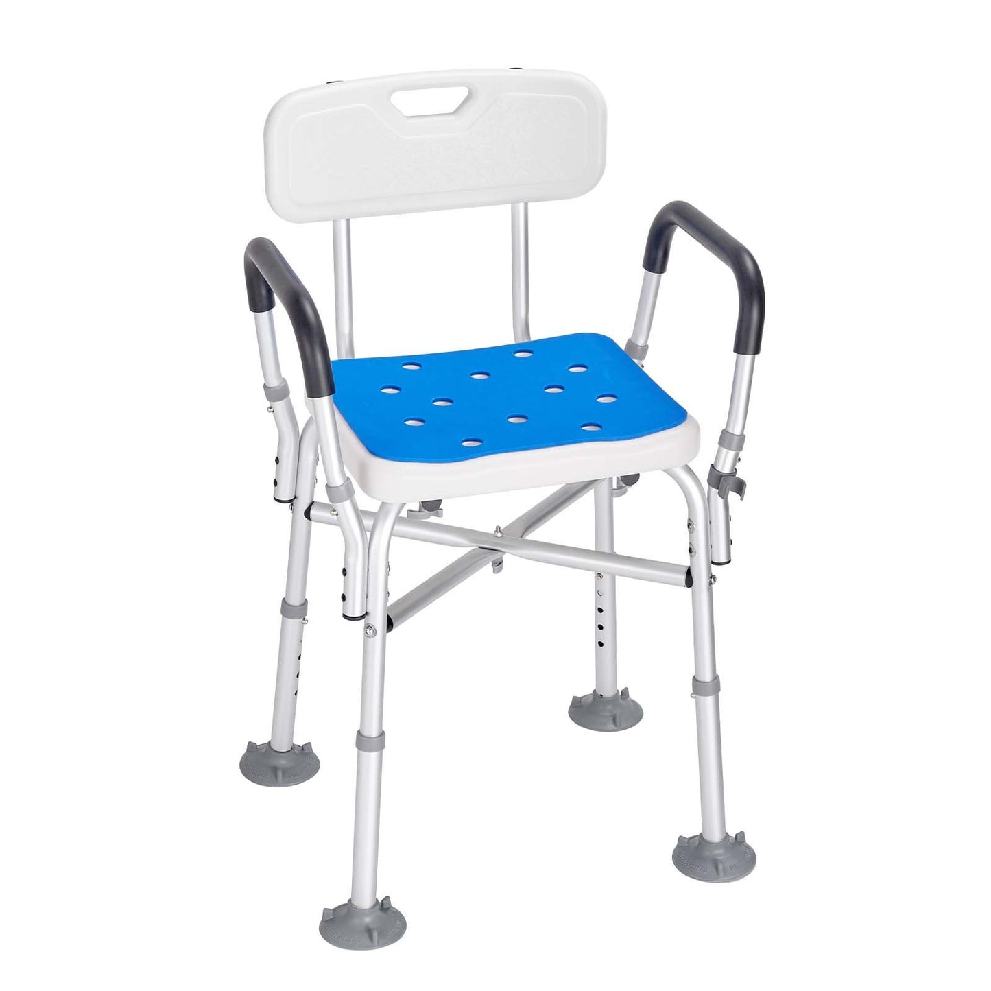 Shower Chair Seat with Padded Arms and Back, Shower Stool with Reinforced CrossBar, Adjustable Height Bench Bath Chair for Elderly Disabled, Shower Chair for Inside Shower Bathtub, 400 lbs