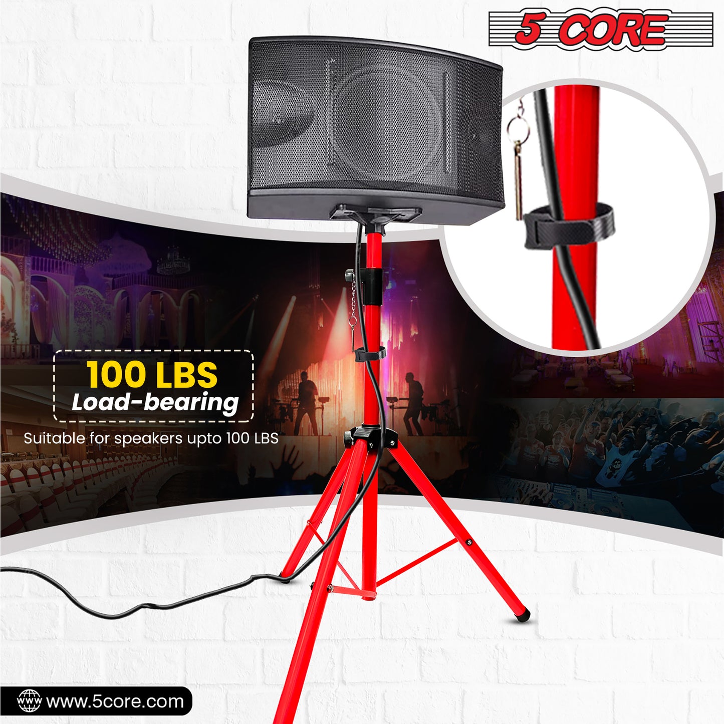 5 Core Speaker Stand Tripod Floor Tall Pair Adjustable Up to 72 Inch DJ Studio Monitor Stands Pole Mount  - SS ECO 2PK WoB