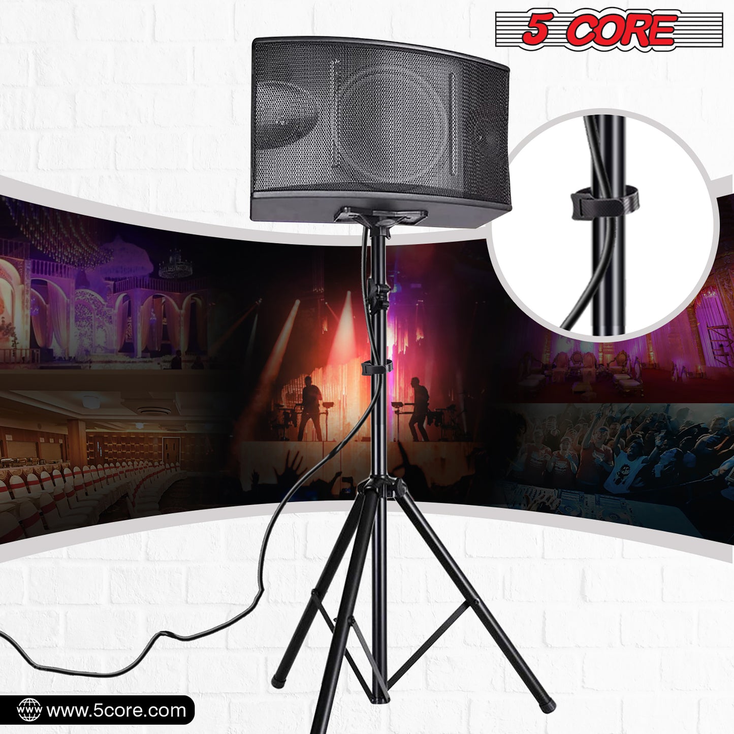 5 Core Speaker Stand Tripod Floor Heavy Duty Adjustable Up to 72 Inch DJ Studio Monitor Stands Pole Mount- SS HD 1PK BLK WOB