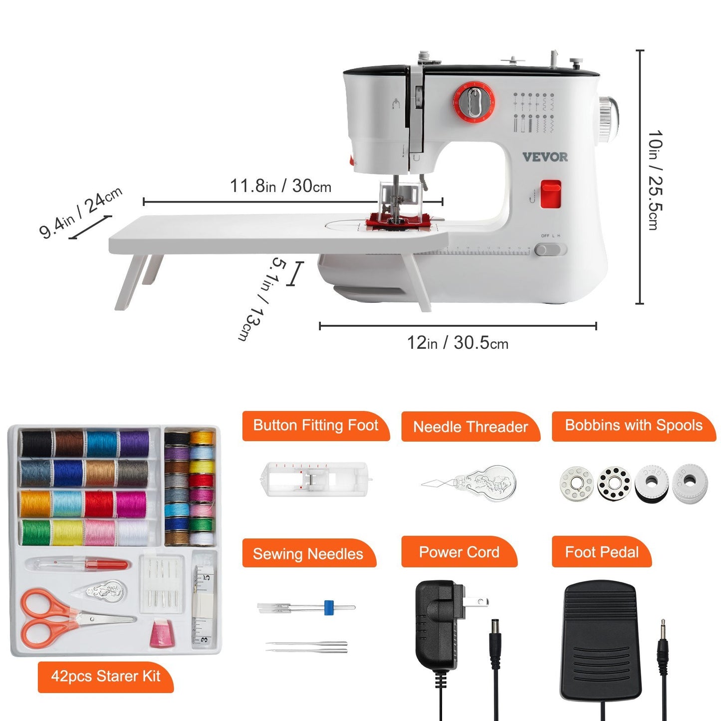 Sewing Machine, Portable Sewing Machine for Beginners with 12 Built-in Stitches, Reverse Sewing, Dual Speed Kids Sewing Machine with Extension Table Foot Pedal, Accessory Kit Family Home Travel