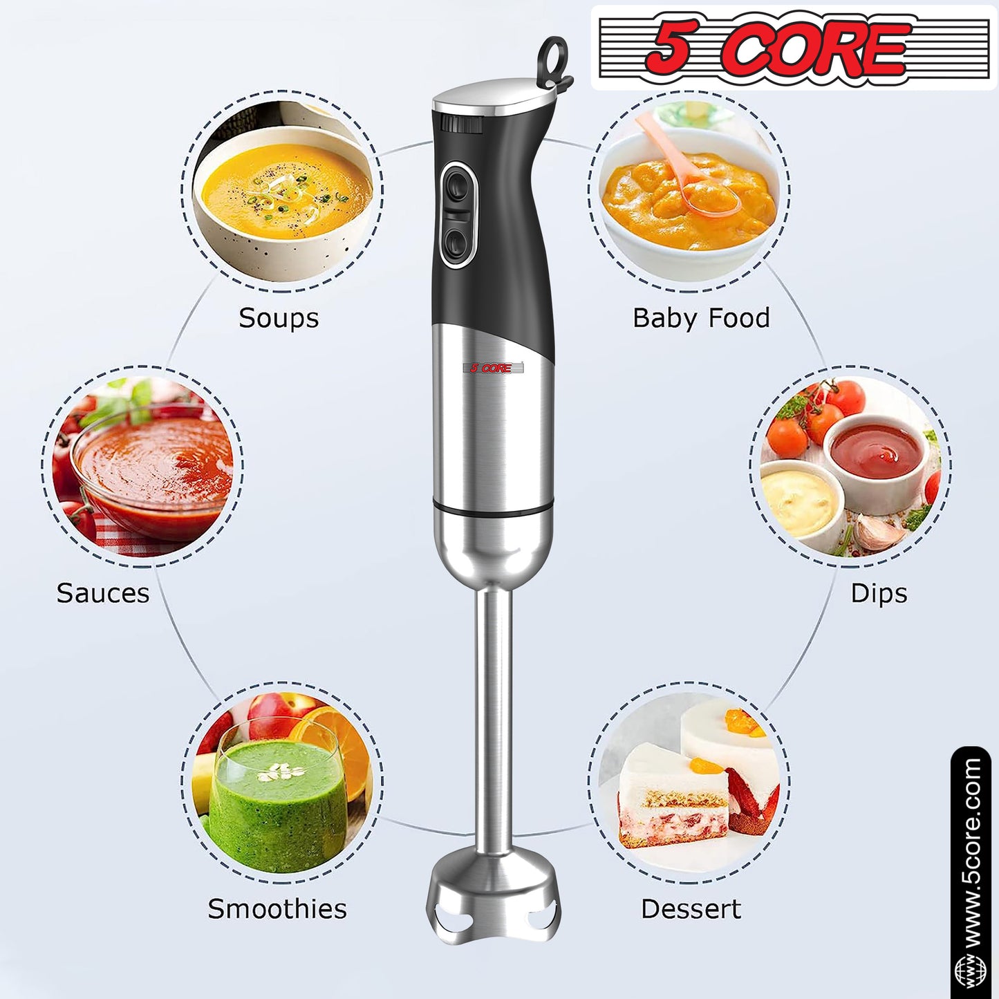 5 Core Handheld Blender 3 IN 1, Electric Hand Held Blenders 500W| Immersion 800ml Beaker & Whisk| 9 Speed Heavy Duty Stick, Stainless Steel Blades for Smoothies Puree Baby Food and Soups- HB1516 New