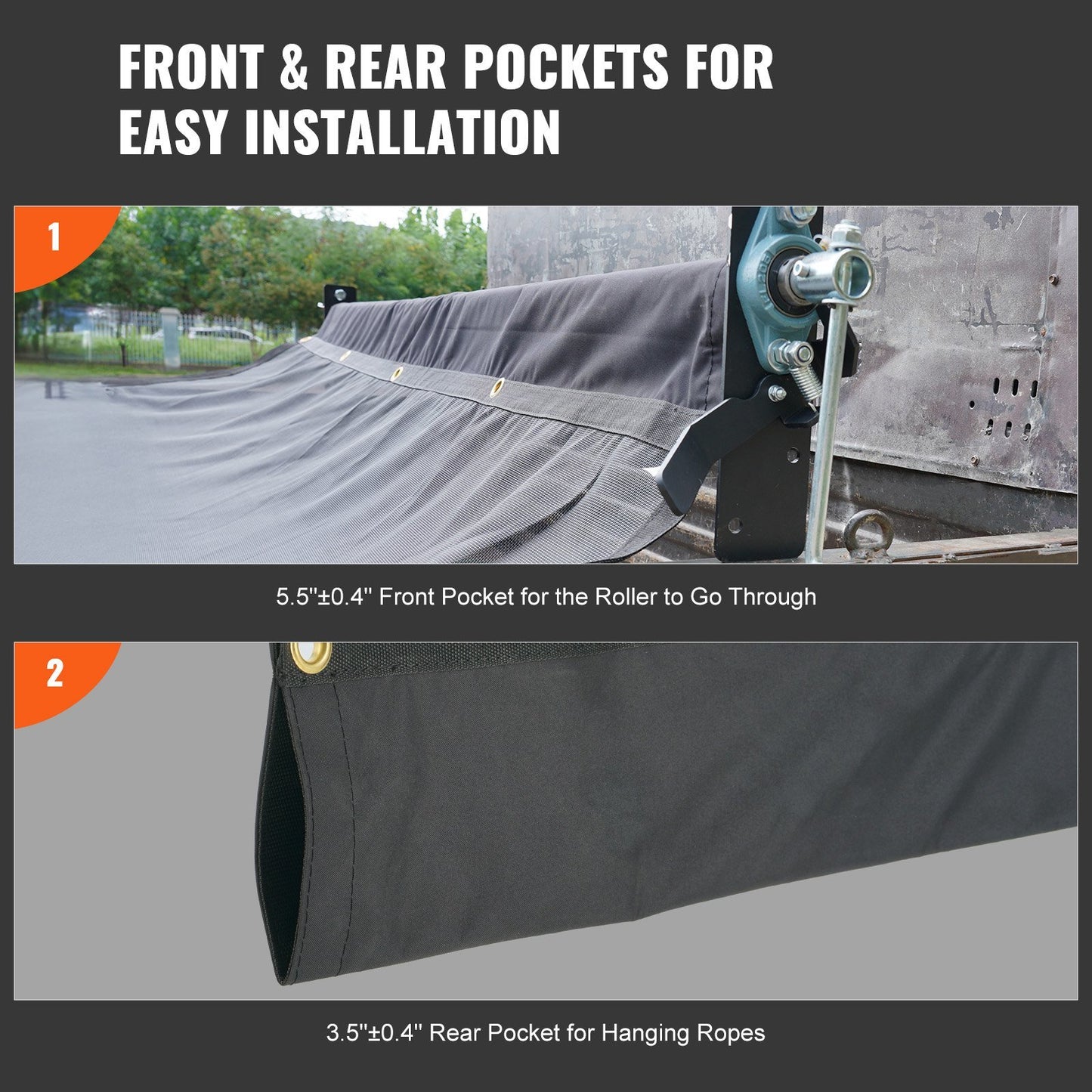 Dump Truck Mesh Tarp, 7 x 22 ft, PVC Coated Black Heavy Duty Cover with 5.5" 18oz Double Pocket, Brass Grommets, Reinforced Double Needle Stitch Webbing Fits Manual or Electric Dump Truck System