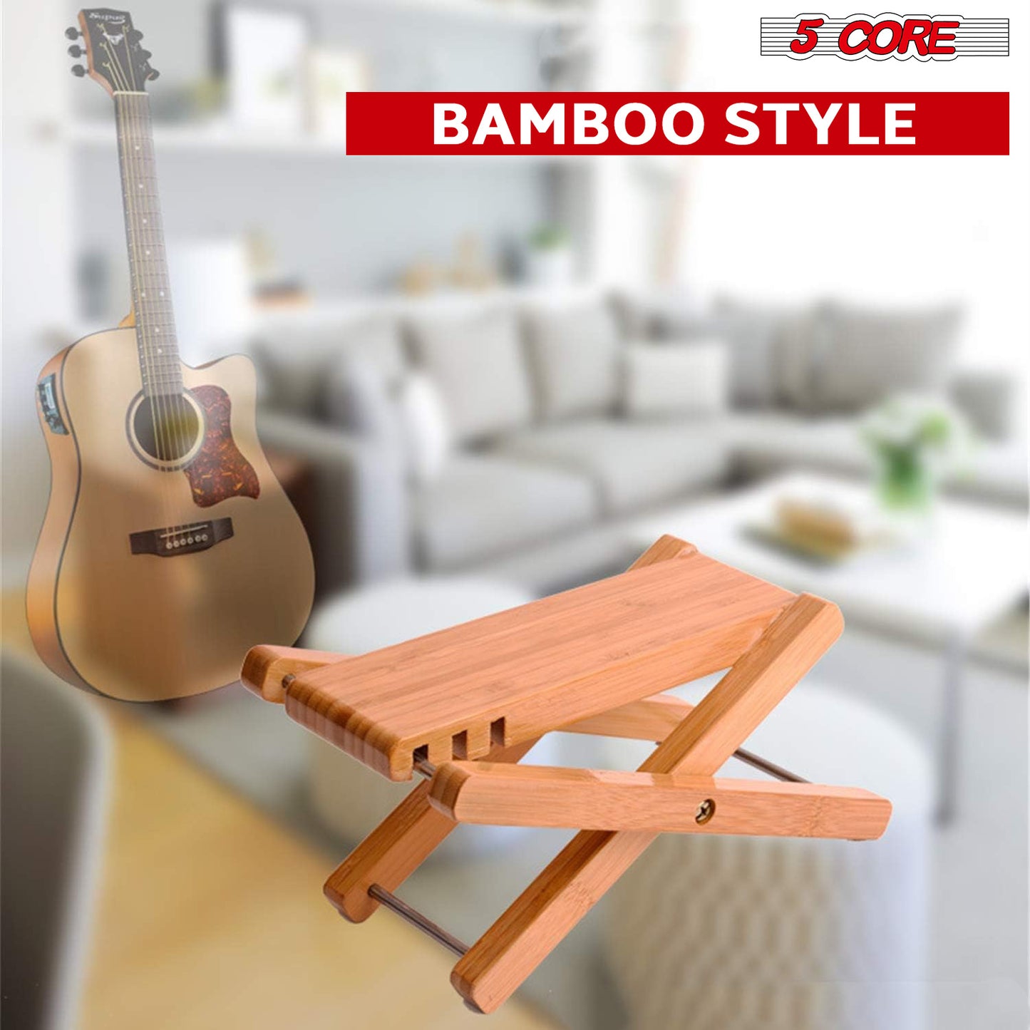 5 Core Guitar Foot Rest Wooden Bamboo Foldable Height Adjustable 4.5" up to 8" Non-Slip Upscale Foot Stand Leg Support Solid Wood Footstool Accessory for Classical Acoustic Guitar - GFS WD