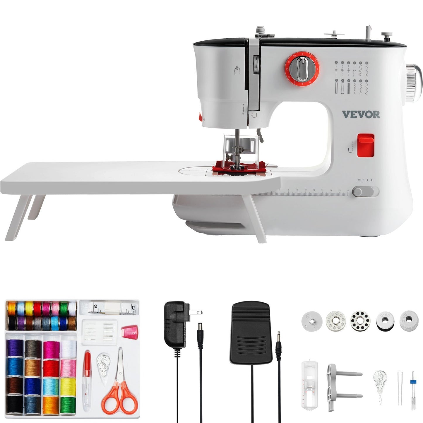 Sewing Machine, Portable Sewing Machine for Beginners with 12 Built-in Stitches, Reverse Sewing, Dual Speed Kids Sewing Machine with Extension Table Foot Pedal, Accessory Kit Family Home Travel