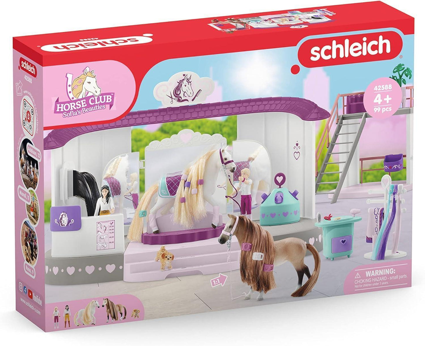 Horse Club Horse Beauty Salon Stable with Brushing Accessories and Figurines Playset 99 Piece Horse Beauty Salon Toy for Grooming and Brushing Gift for Kids Age 4+