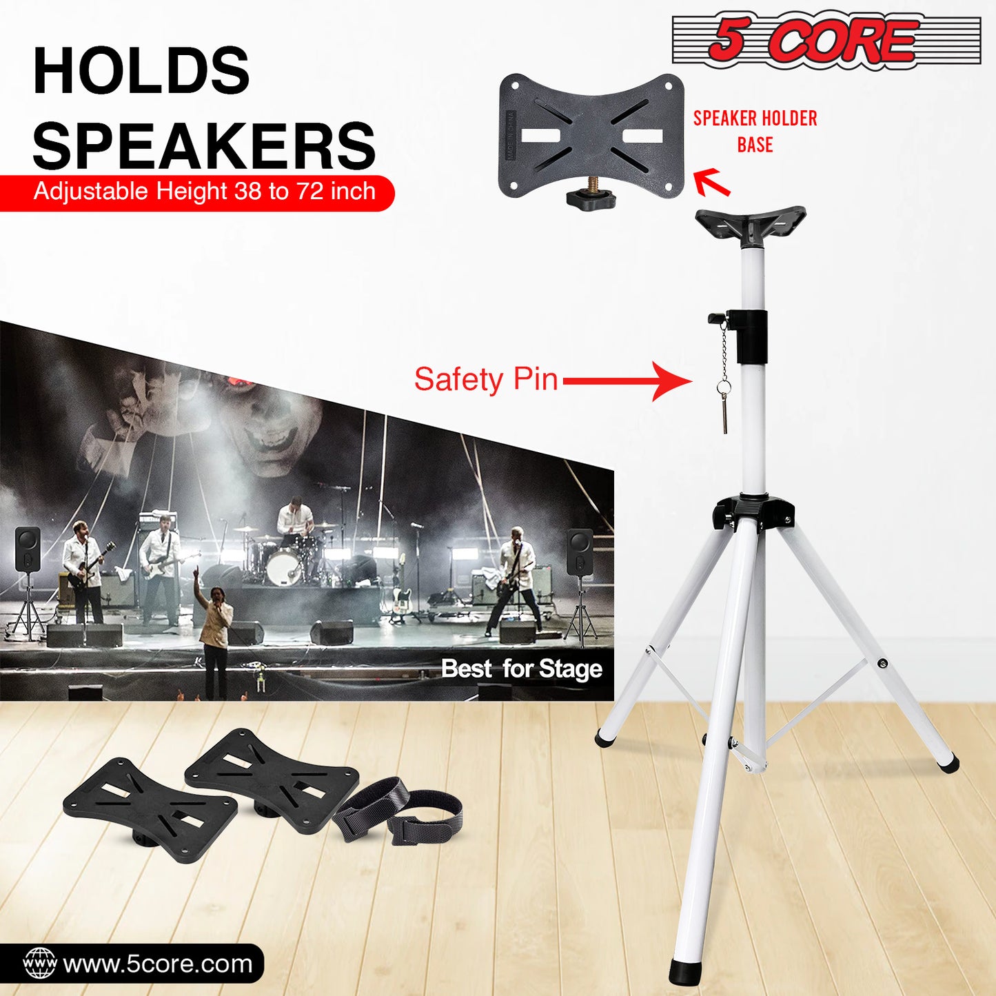 5 Core Speaker Stand Tripod Floor Tall Pair Adjustable Up to 72 Inch DJ Studio Monitor Stands Pole Mount  - SS ECO 2PK WoB