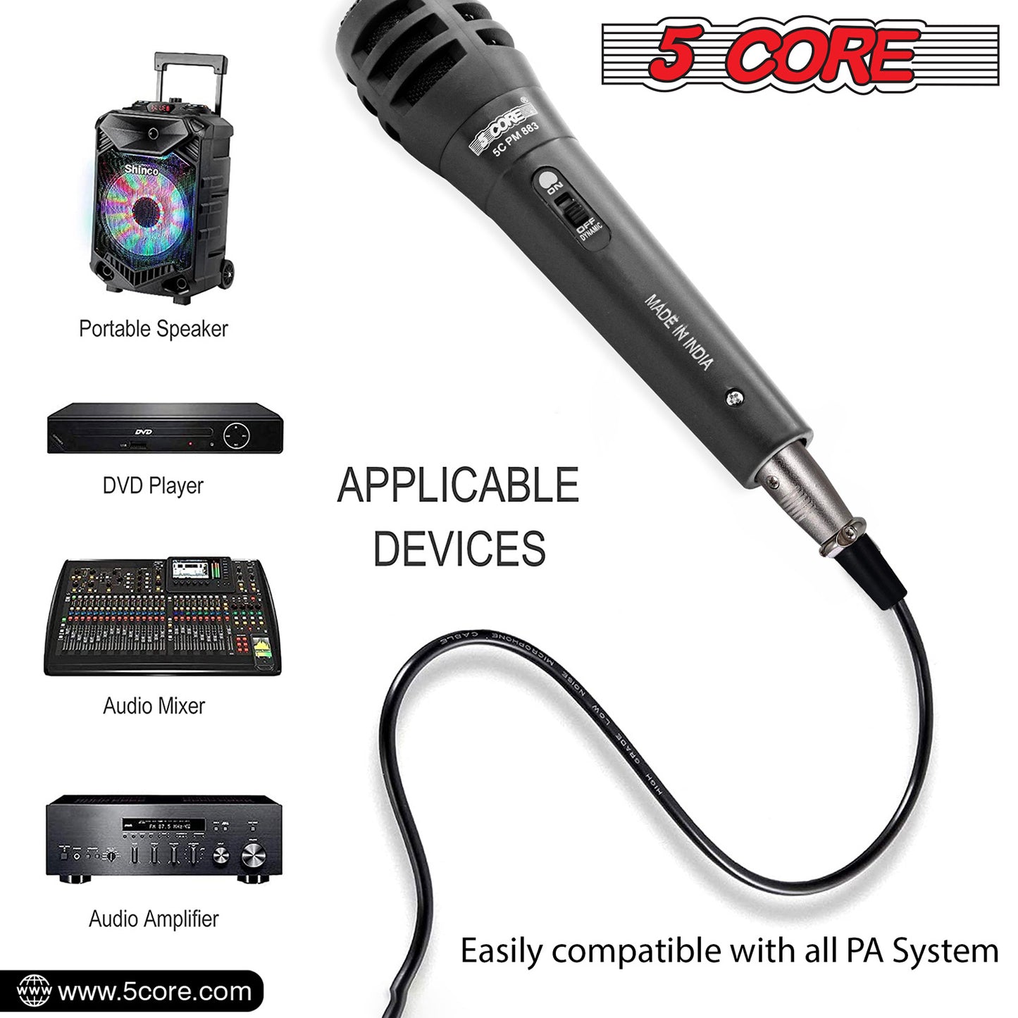 5 Core Microphone Pair XLR Dynamic Mic Karaoke Singing Handheld Microfono Wired Professional Unidirectional 1/4 Plug In Cord Connection for Vocal DJ Music - PM-883