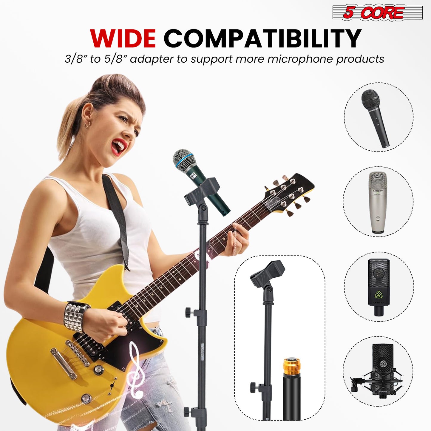 5Core Mic Stand Floor Adjustable Universal Heavy Duty Microphone Stands Round Base Soporte De micrófono - MS RBP 3T