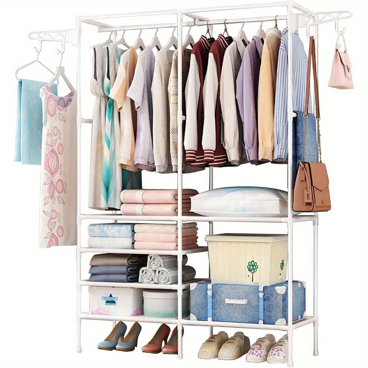 Clothing Racks for Hanging Clothes with Shelves, Portable Closet System Organizer Garment Rack for Clothes Storage, Meta