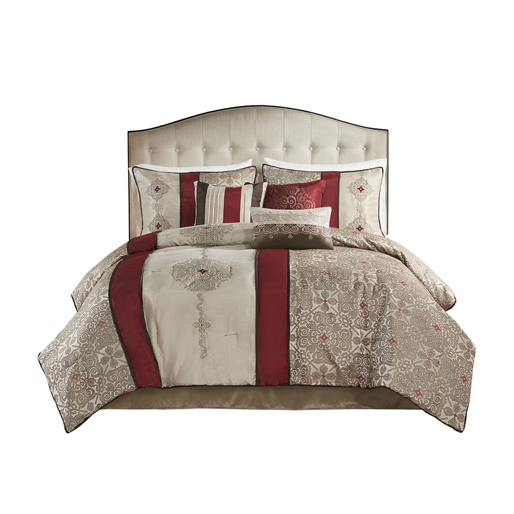 Comforter Set 7 Piece Jacquard Comforter Set with Throw Pillows