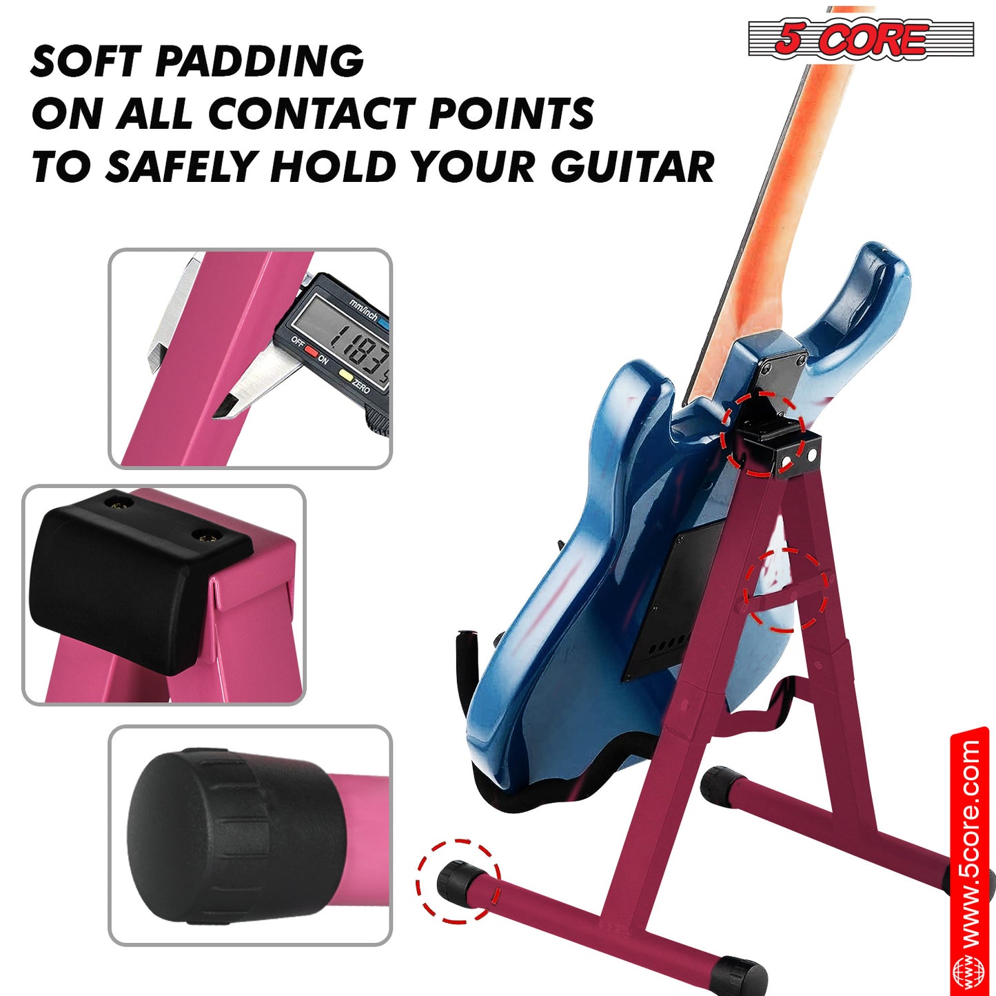 5 Core Guitar Stand Floor A Frame Adjustable Folding Holder With Rubber Feet Heavy Duty Electric Acoustic Bass Cello Stands Pair - GSS BPNK