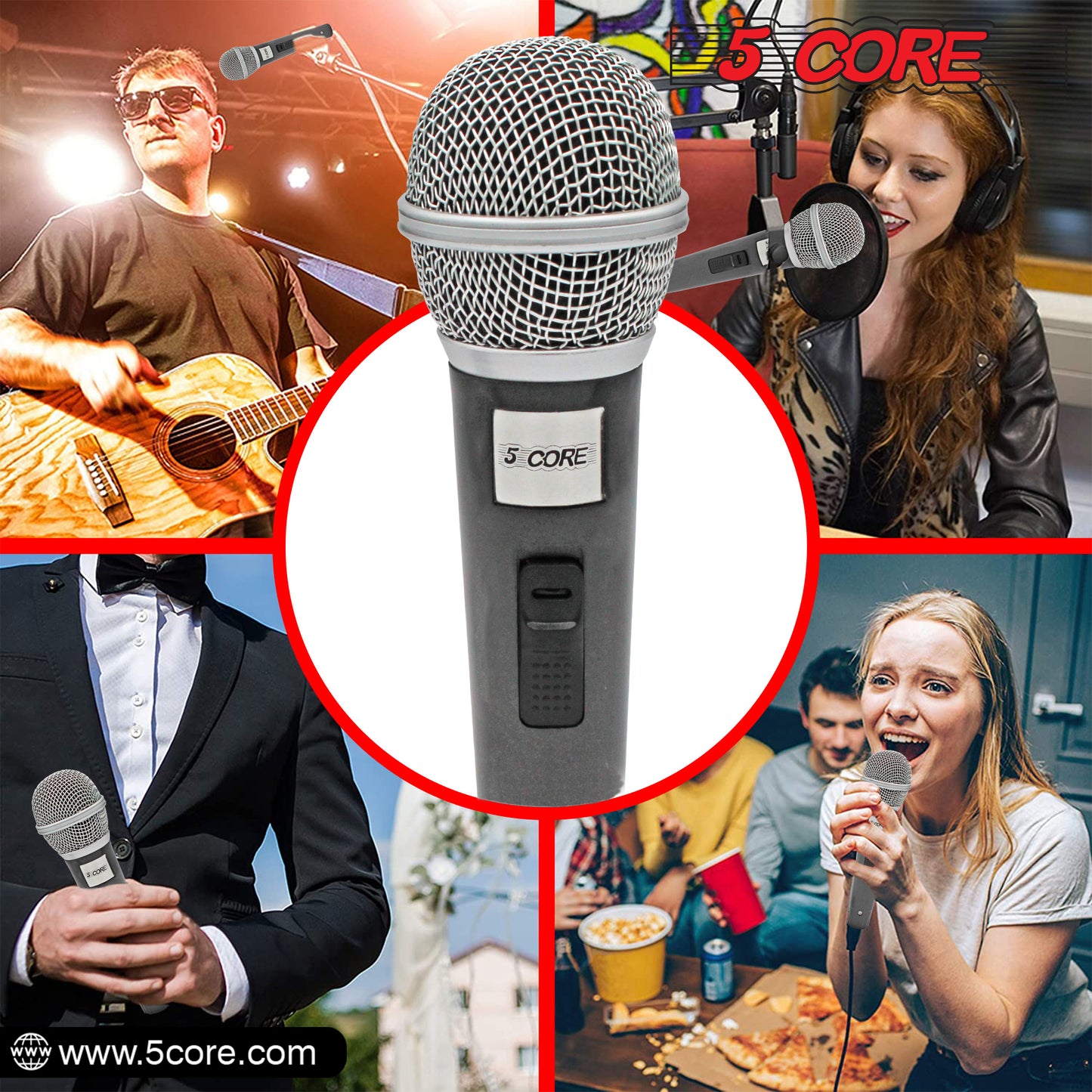 5 Core Microphone XLR Dynamic Mic Karaoke Singing Handheld Microfono Wired Professional Unidirectional 1/4 Plug In Cord Connection for Vocal DJ Music - PM 18