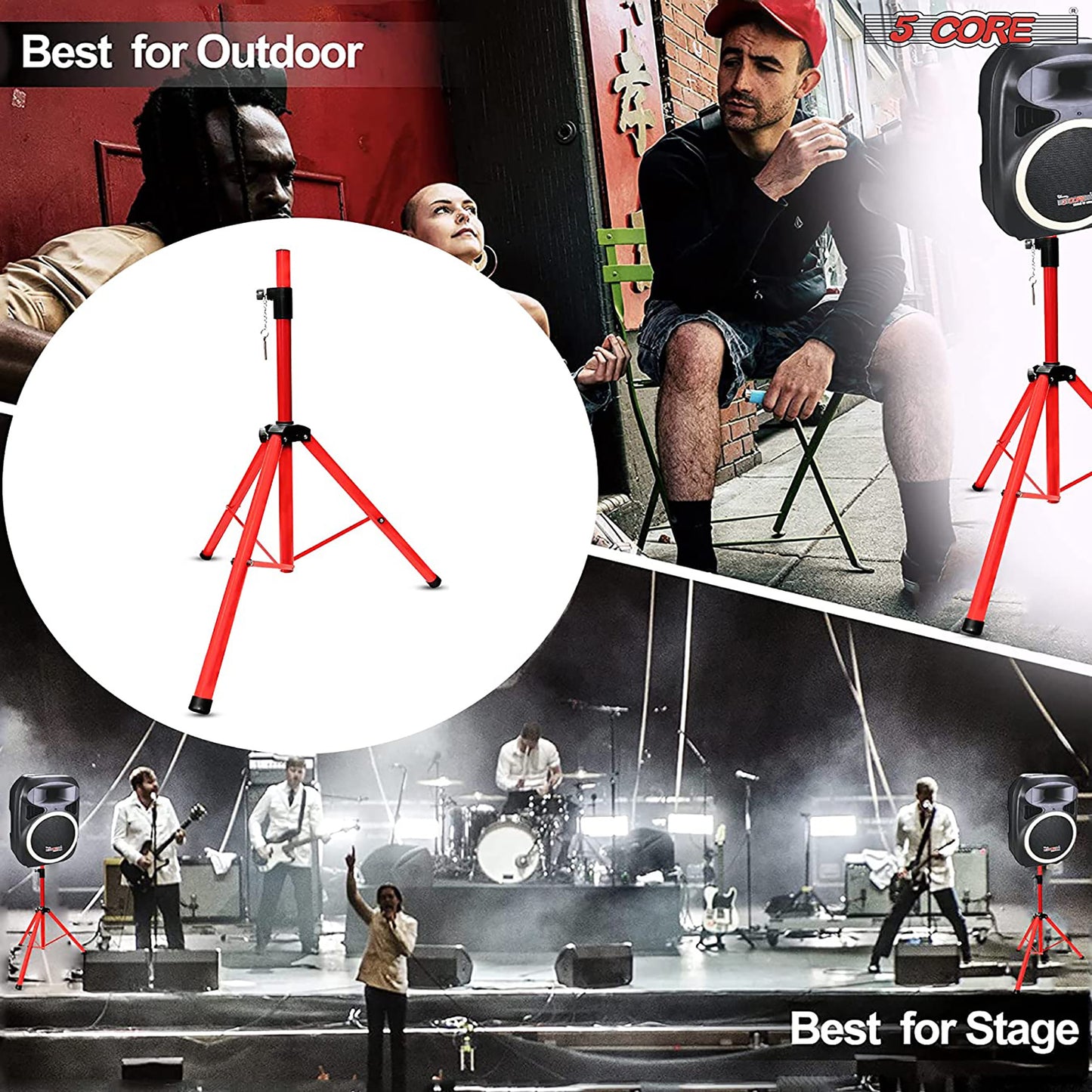 5 Core Speaker Stand Tripod Floor Tall Pair Adjustable Up to 72 Inch DJ Studio Monitor Stands Pole Mount  - SS ECO 2PK WoB