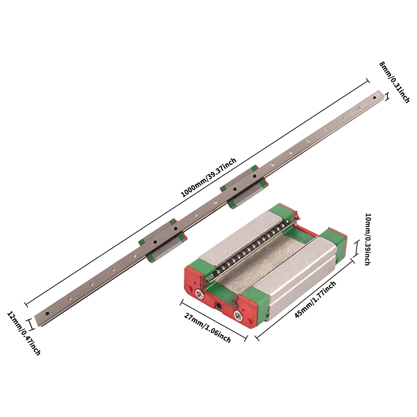 MGN12H Linear Rail Guide with 2 Stainless Steel Carriage Blocks for 3D Printers, CNC Machine Upgrade, Machining and Other Linear Motion Measurement Equipments