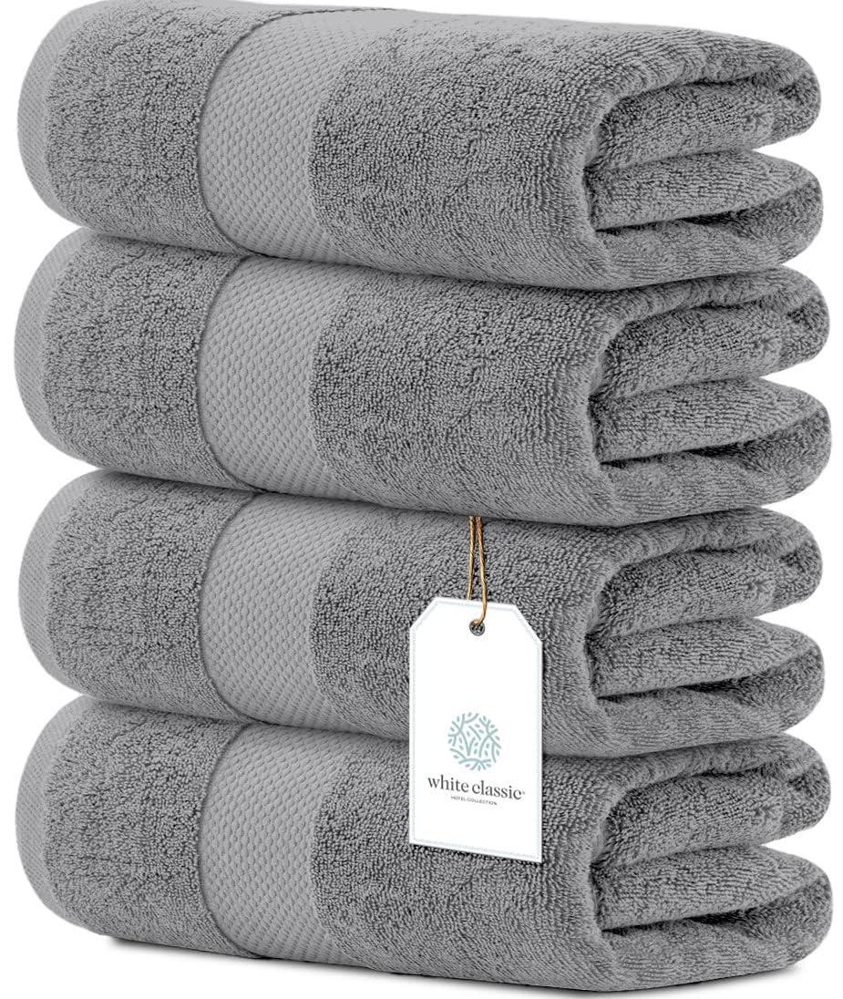 Luxury Bath Towels Set of 4 Large 700 GSM Cotton Ultra Soft Bath Towels 27x54 inch Highly Absorbent and Quick Dry Hotel Towels for Bathroom Luxury Plush Shower Towels Light Grey