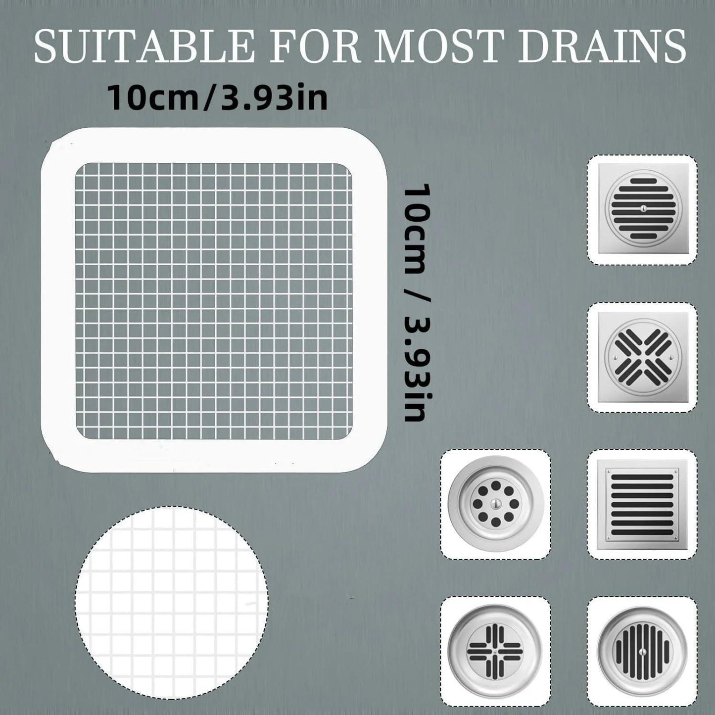 Disposable Square Shower Drain Cover Hair Catcher 20PCS Pack 4X4 inch Mesh Stickers Kitchen Bathroom Shower Bathtub for Human and pet Hair