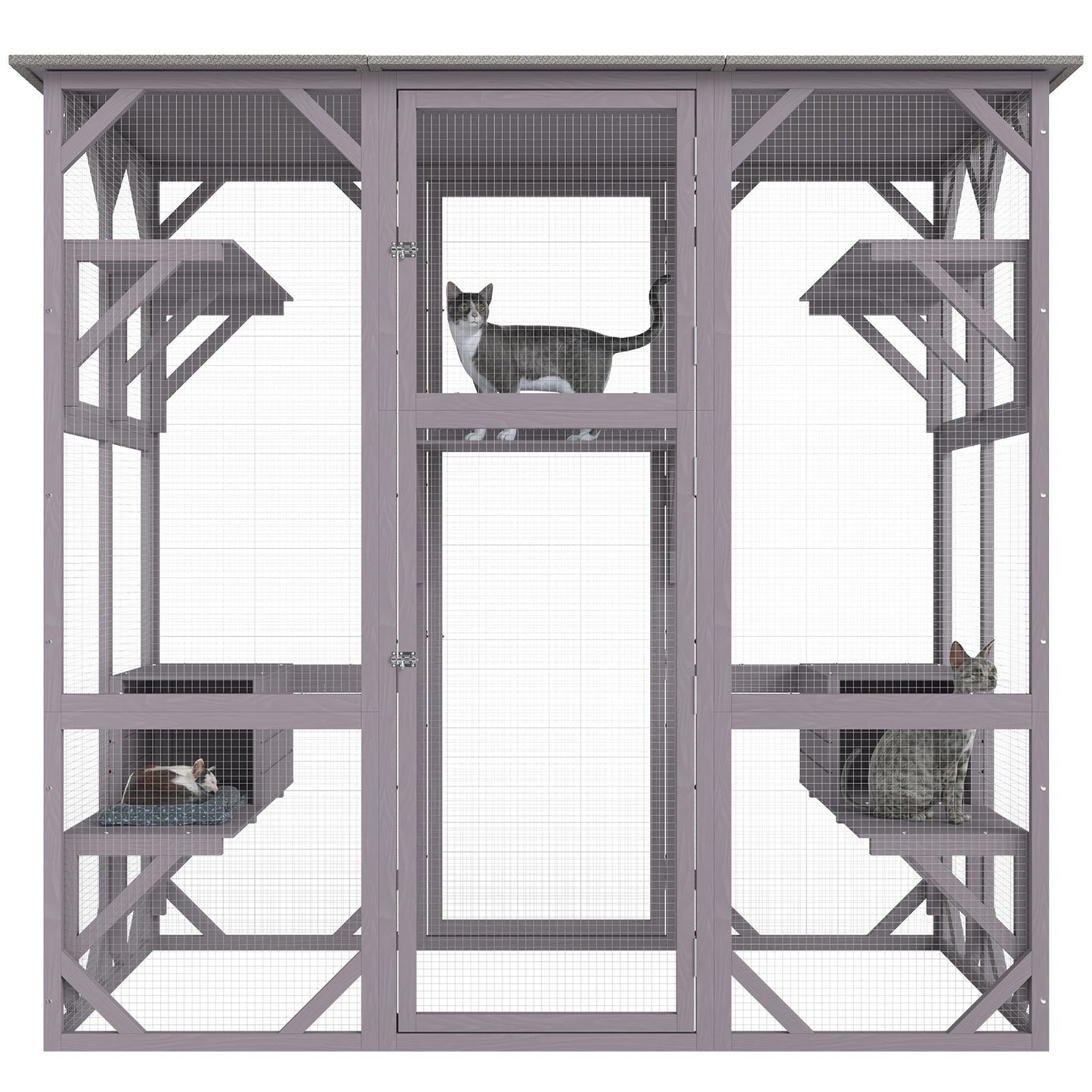 Cat House Outdoor, 7-Tier Large Catio, Cat Enclosure with 5 Platforms, 2 Resting Boxes & Large Front Door, 71.2 x 34.6 x 66.5 inch