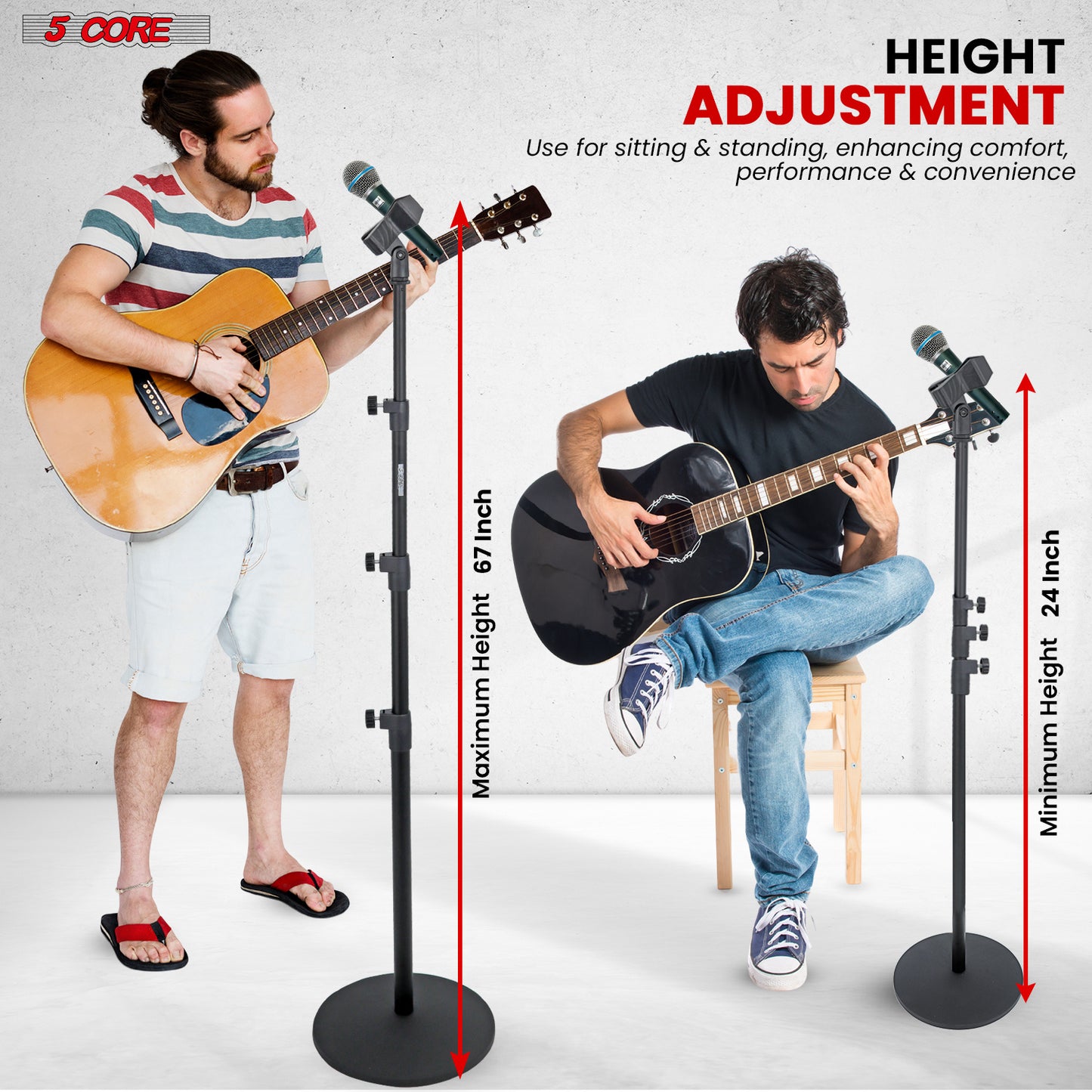 5Core Mic Stand Floor Adjustable Universal Heavy Duty Microphone Stands Round Base Soporte De micrófono - MS RBL 3T