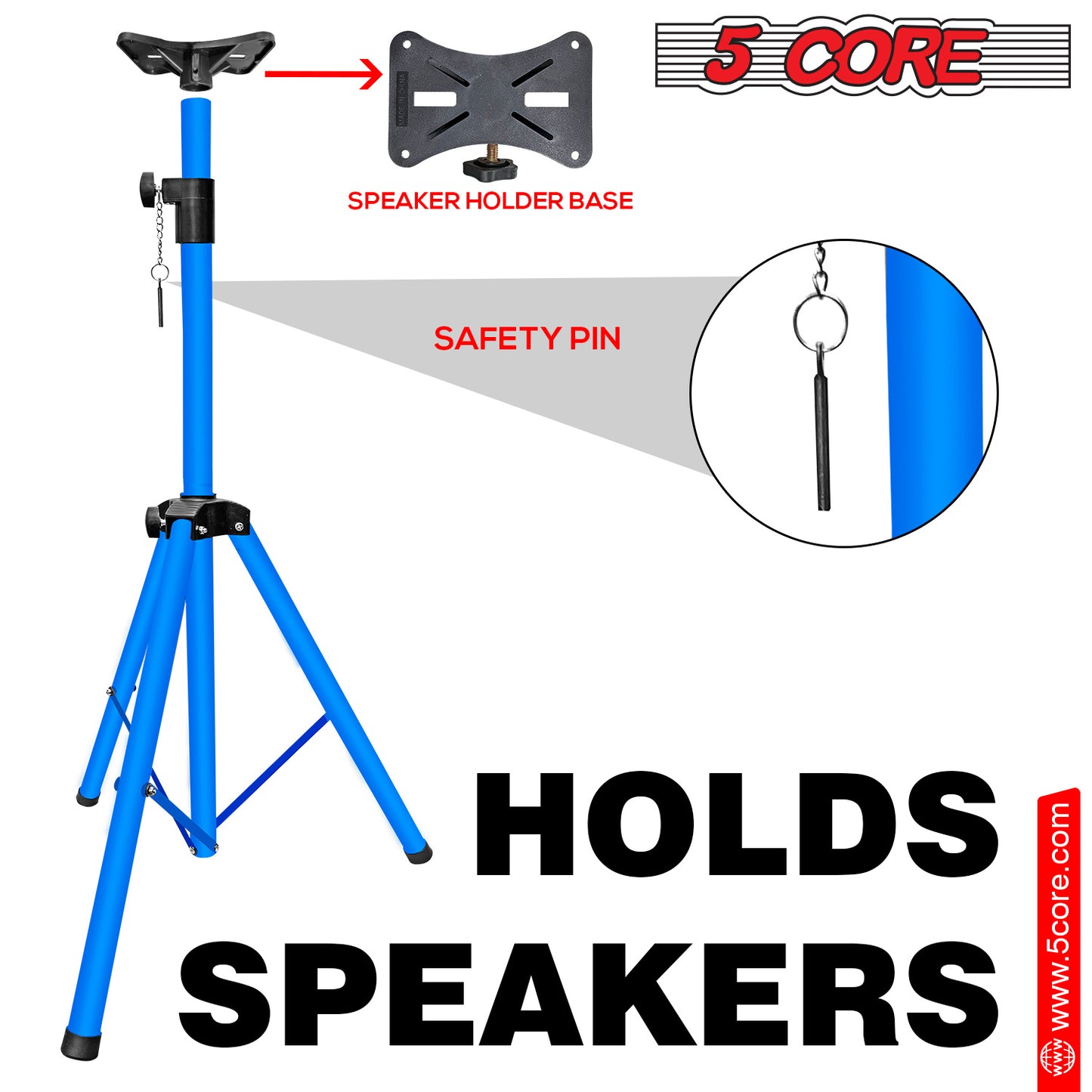 5 Core Speaker Stand Tripod Floor Heavy Duty Adjustable Up to 72 Inch DJ Studio Monitor Stands Pole Mount- SS HD SKY BLU BAG