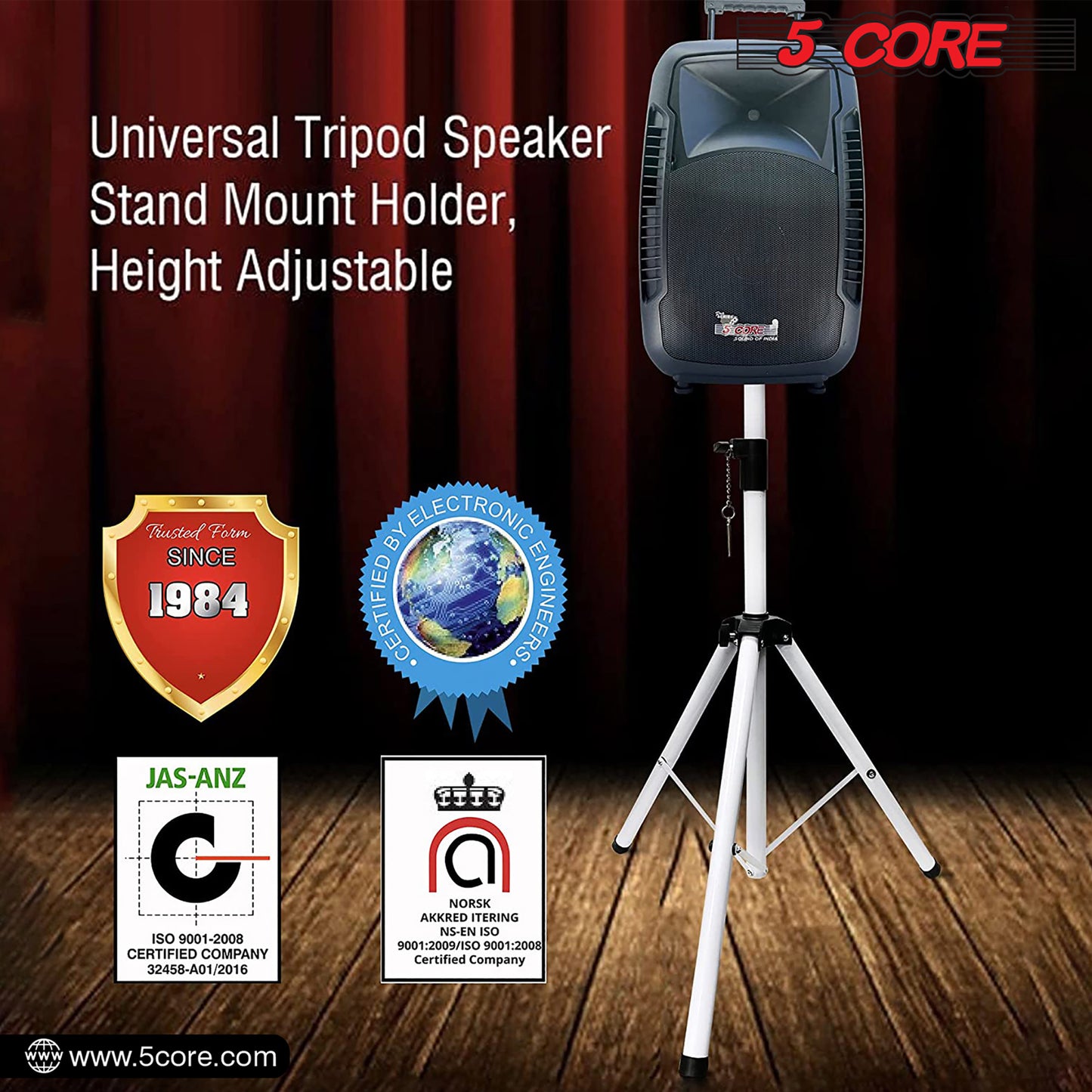 5 Core Speaker Stand Tripod Floor Tall Pair Adjustable Up to 72 Inch DJ Studio Monitor Stands Pole Mount  - SS ECO 2PK WoB