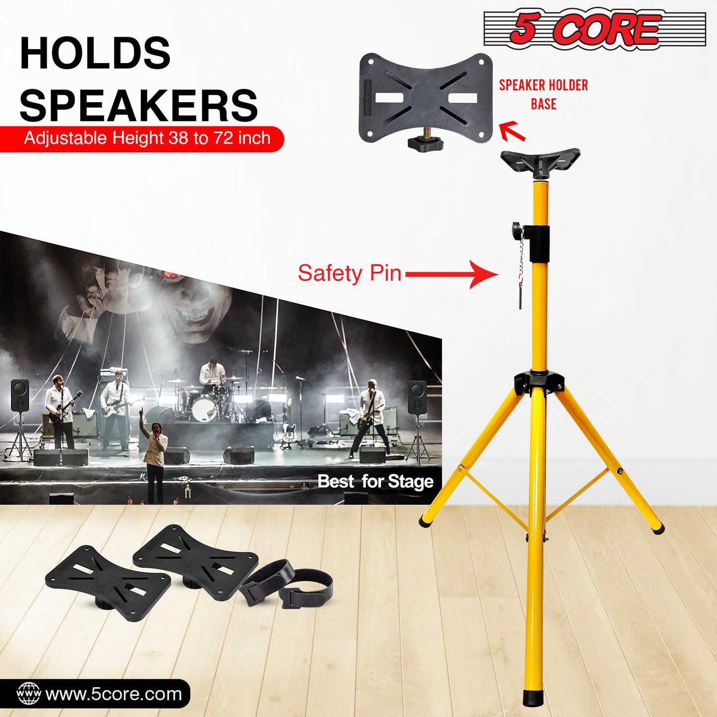 5 Core Speaker Stand Tripod Floor Tall Pair Adjustable Up to 72 Inch DJ Studio Monitor Stands Pole Mount  - SS ECO 2PK WoB