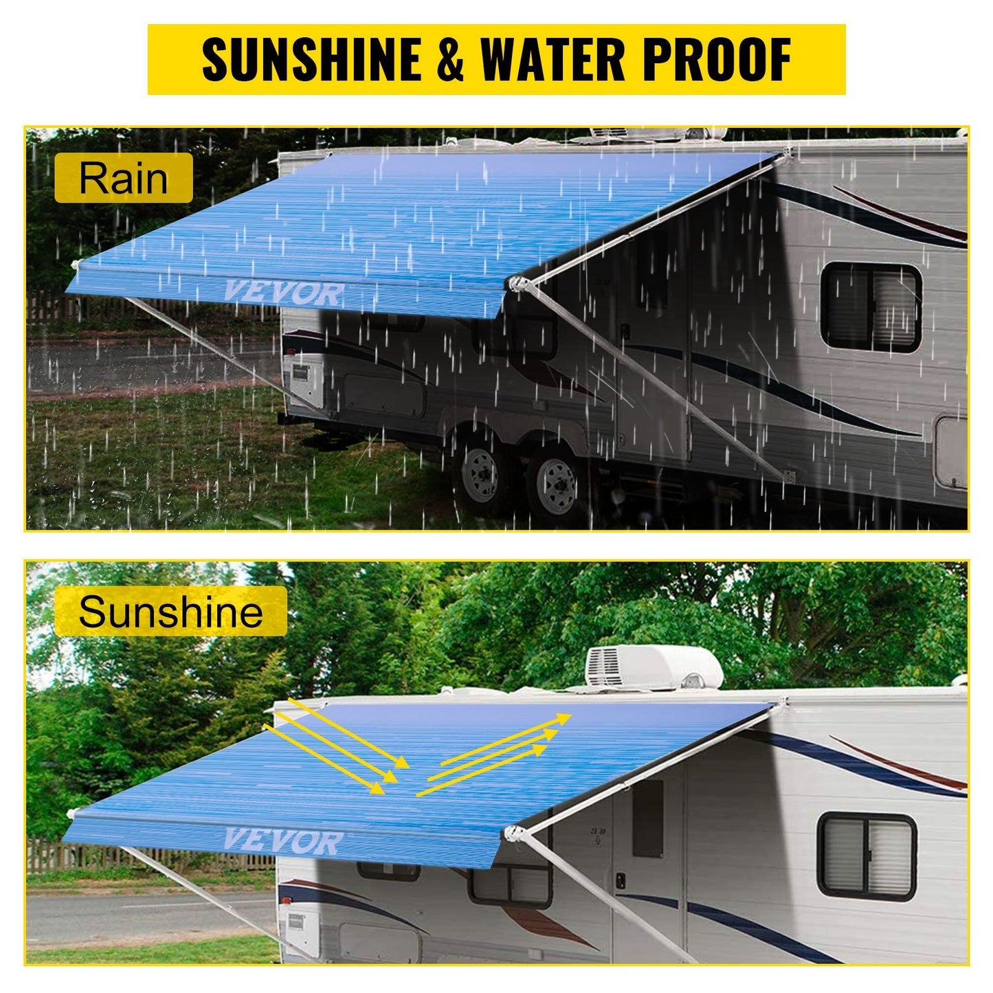 RV Awning 15' Camper Awning Fabric, Trailer Awning Canopy Patio Camping Car Awning, Durable 15oz Vinyl Roller Tube for RV, Van, SUV, Patio Awning Replacement Ocean Blue Fade