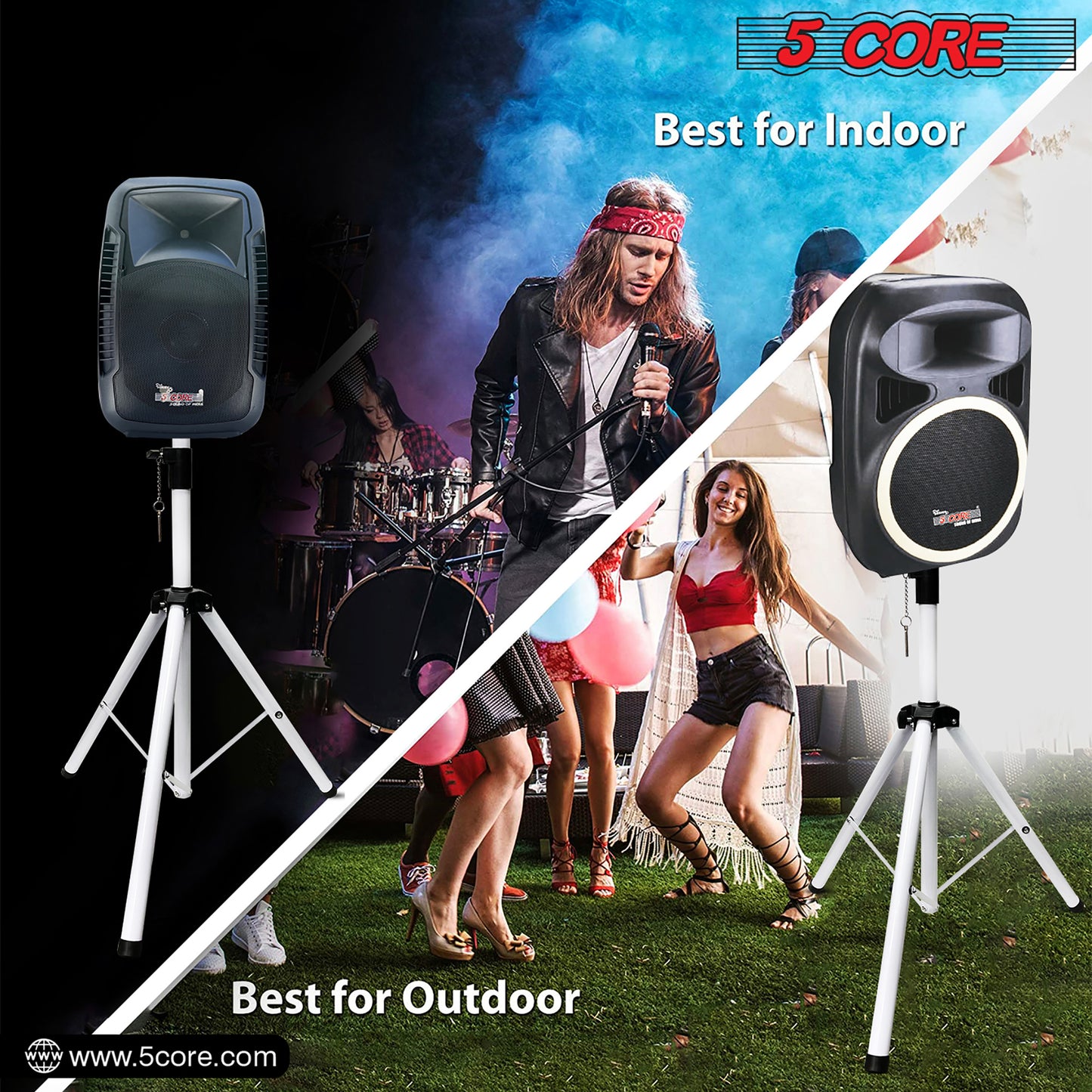 5 Core Speaker Stand Tripod Floor Tall Pair Adjustable Up to 72 Inch DJ Studio Monitor Stands Pole Mount  - SS ECO 2PK WoB