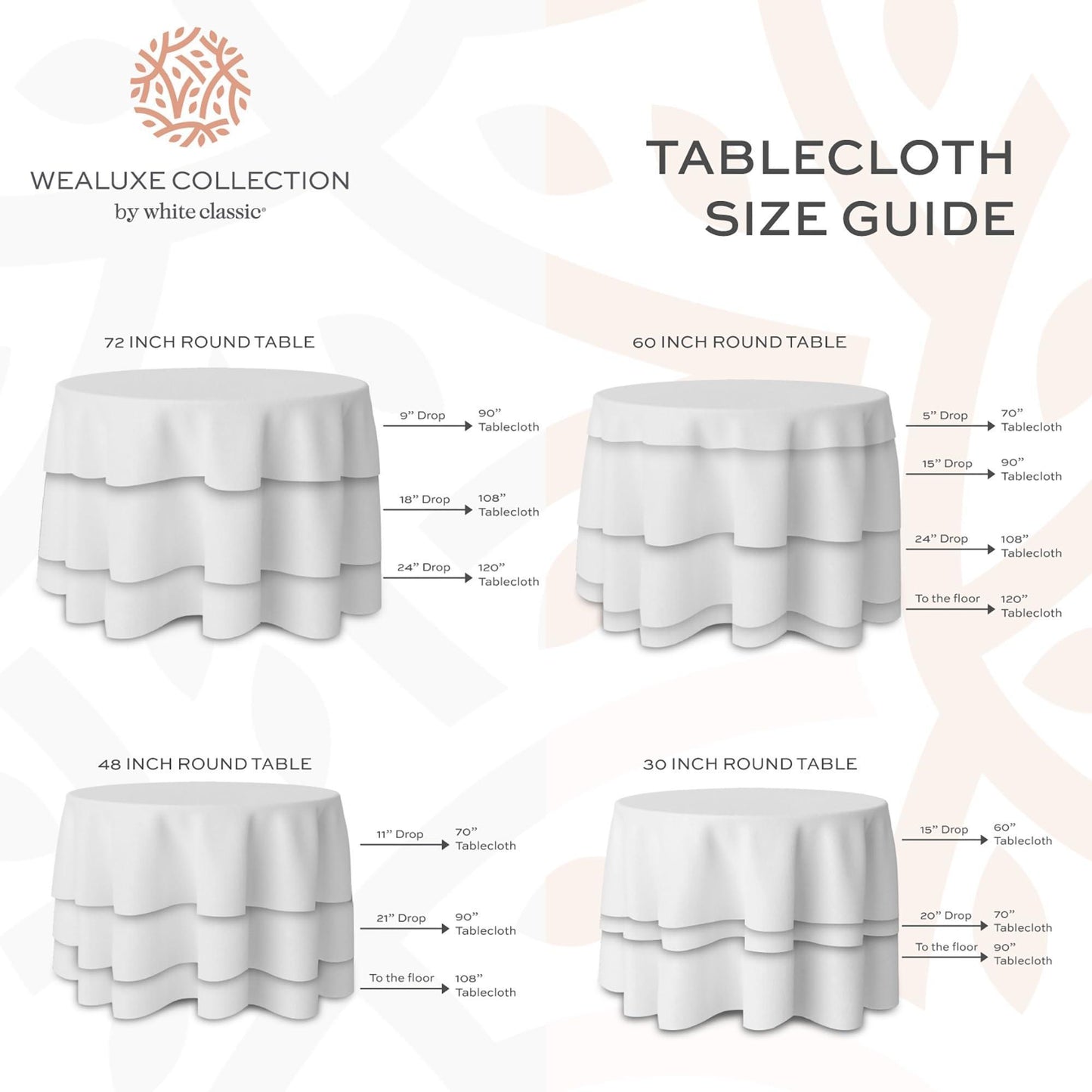 2 Pack 120 inch Round Premium Tablecloths for Wedding Banquet Restaurant 200 GSM Washable Fabric Table Cloth White