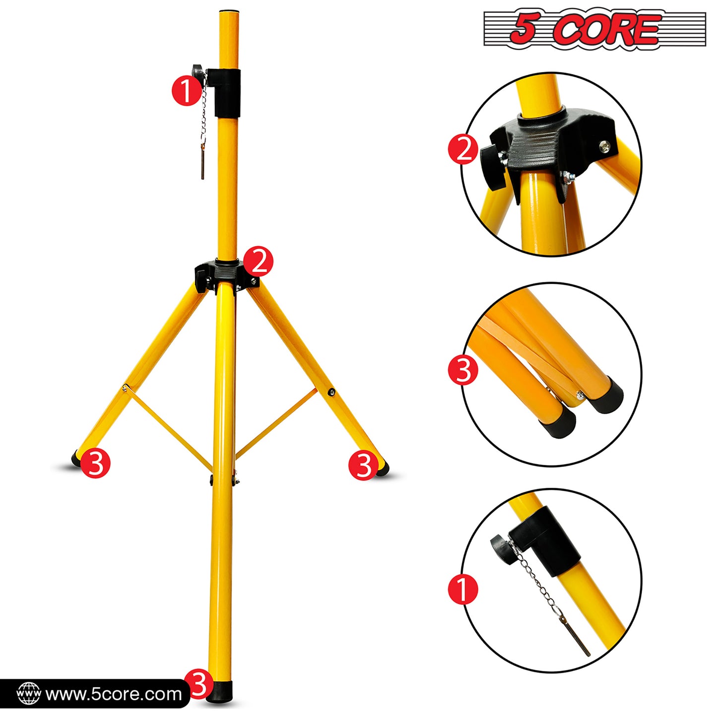 5 Core Speaker Stand Tripod Floor Tall Pair Adjustable Up to 72 Inch DJ Studio Monitor Stands Pole Mount  - SS ECO 2PK WoB