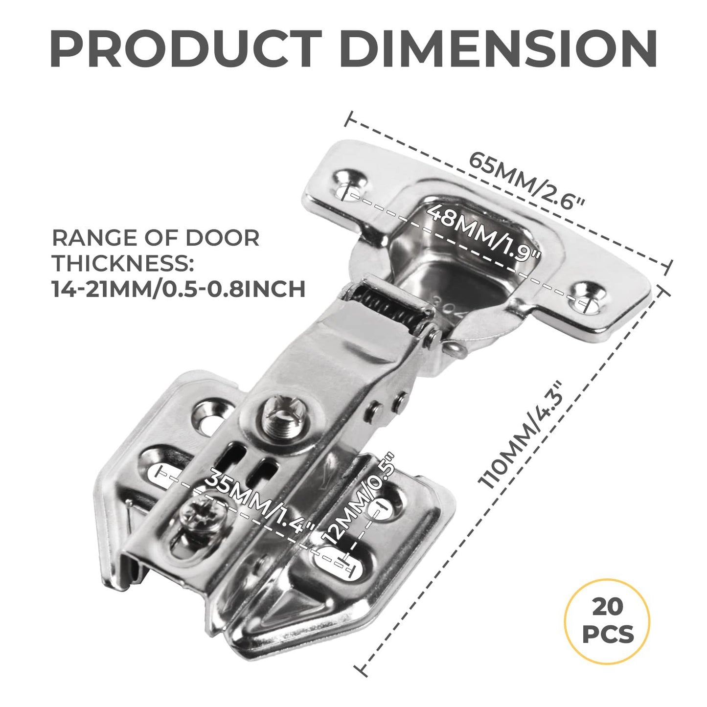 20pcs Cabinet Hinges, Soft Close Cabinet Door Hinges for Full Overlay Cupboard for Frameless Cabinet Hidden Hinges Stainless Steel Concealed Hinge with Mounting Screws self Closing