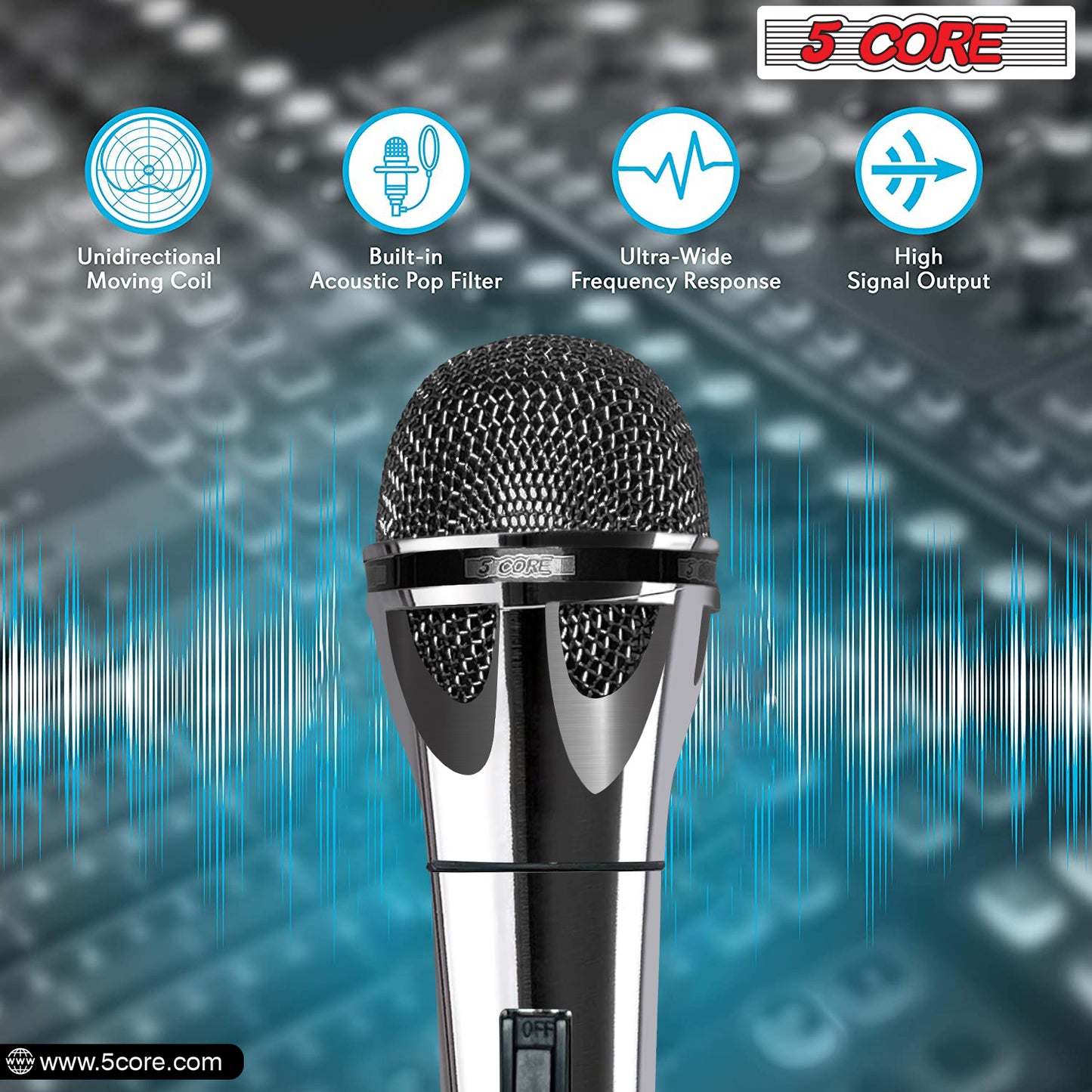 5 Core Microphone XLR Dynamic Mic Karaoke Singing Handheld Microfono Wired Professional Unidirectional 1/4 Plug In Cord Connection for Vocal DJ Music - PM 817 CH