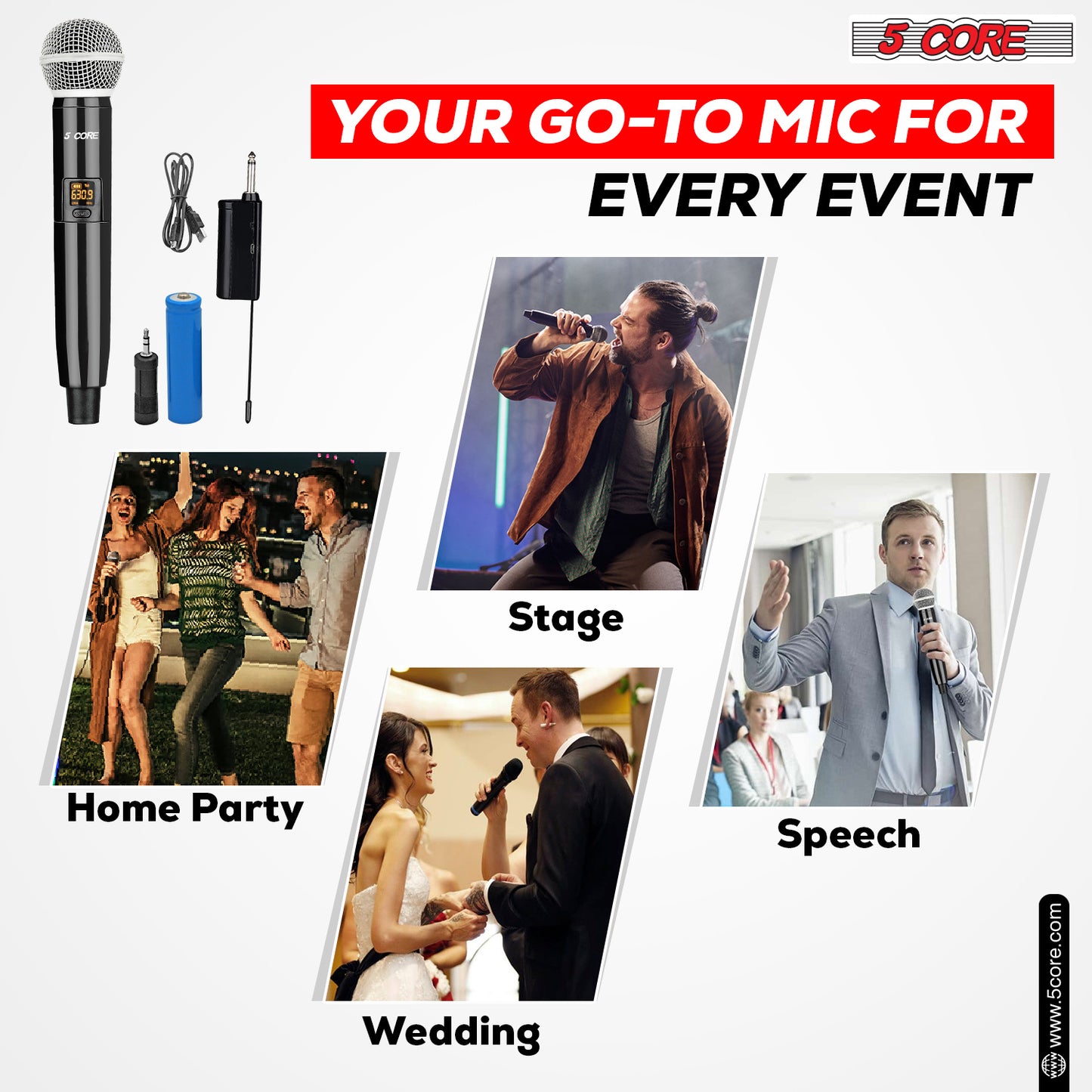 5 Core Wireless Microphone VHF Professional Handheld Microfonos Inalambricos Cordless Mic System Portable for Karaoke Singing Wedding DJ Party Speech Church - WM 1001