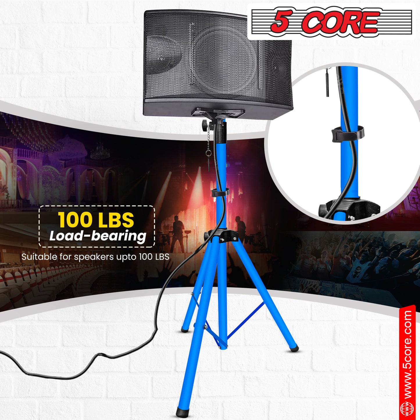 5 Core Speaker Stand Tripod Floor Tall Pair Adjustable Up to 72 Inch DJ Studio Monitor Stands Pole Mount  - SS ECO 2PK WoB