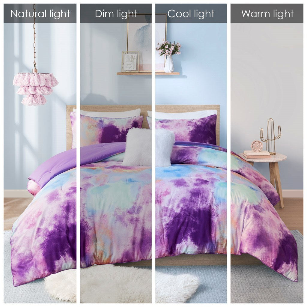 Comforter Set Watercolor Tie Dye Printed Comforter Set with Throw Pillow