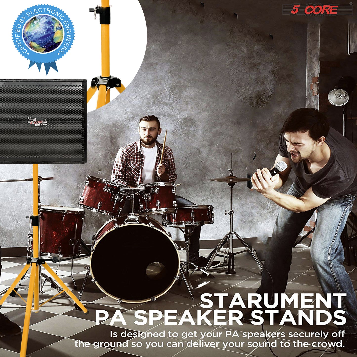 5 Core Speaker Stand Tripod Floor Tall Pair Adjustable Up to 72 Inch DJ Studio Monitor Stands Pole Mount  - SS ECO 2PK WoB