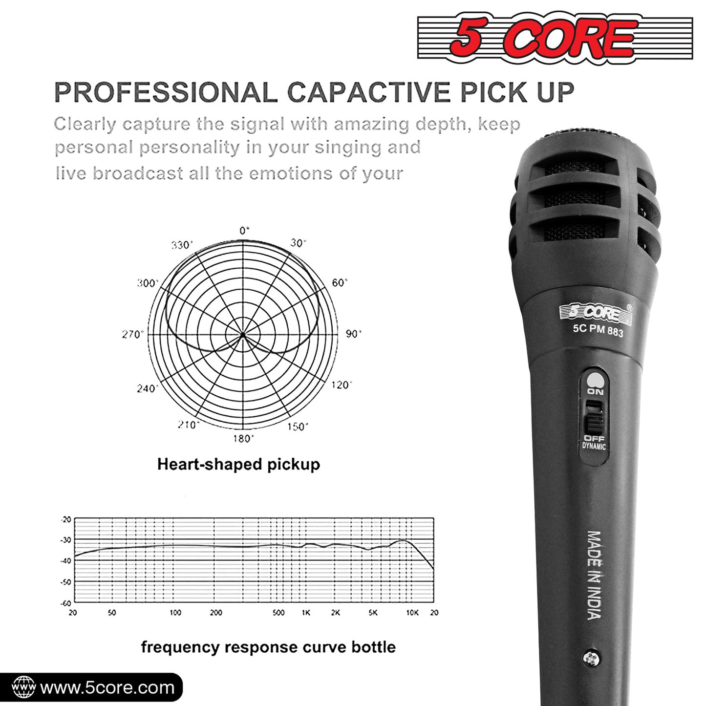 5 Core Microphone Pair XLR Dynamic Mic Karaoke Singing Handheld Microfono Wired Professional Unidirectional 1/4 Plug In Cord Connection for Vocal DJ Music - PM-883