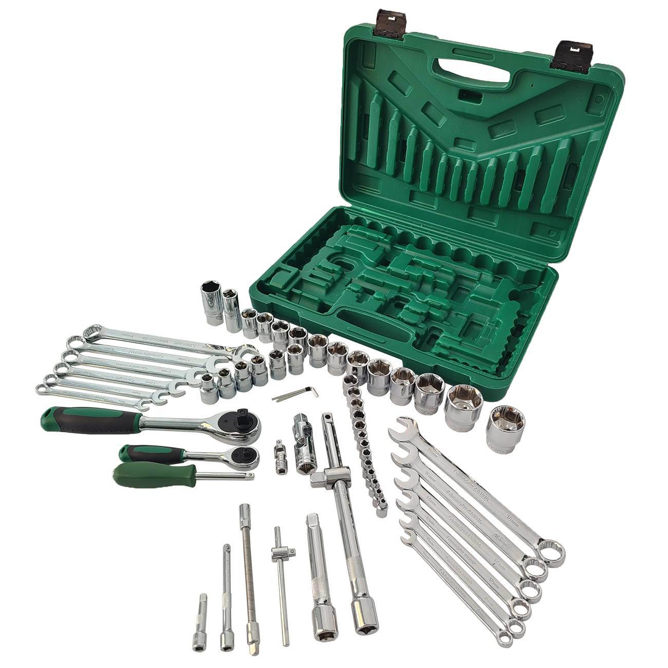 61-Piece Mechanics Tool Set, 1/2" & 1/4" Socket Tool Set - Including Ratchet Set Metric Drive Socket Wrenches Set, for Auto Repair Machine Repair