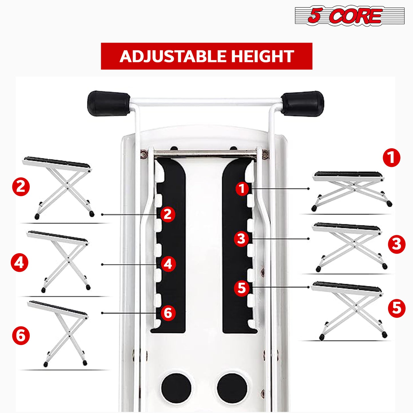 5 Core Guitar Foot Stool Height Adjustable Folding Leg Rest Portable Classical Footrest - GFS WHTE