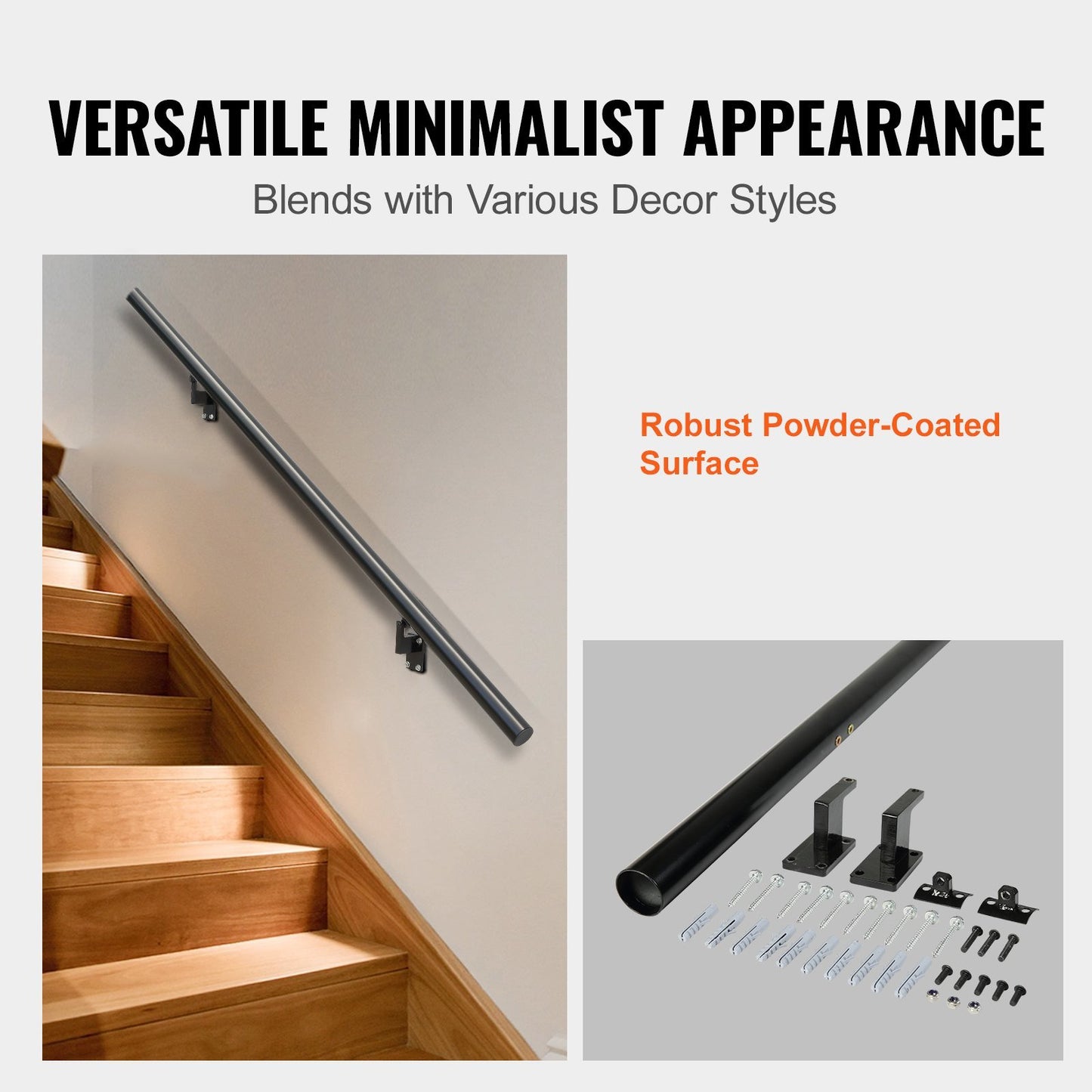 Handrail Stair Railing, 5 ft, Wall Mount Handrails for Indoor Stairs, Thickened Aluminum Alloy Hand Rail with Installation Kit, 440 LBS Load Capacity Stairway Railing for Outdoor Stairs