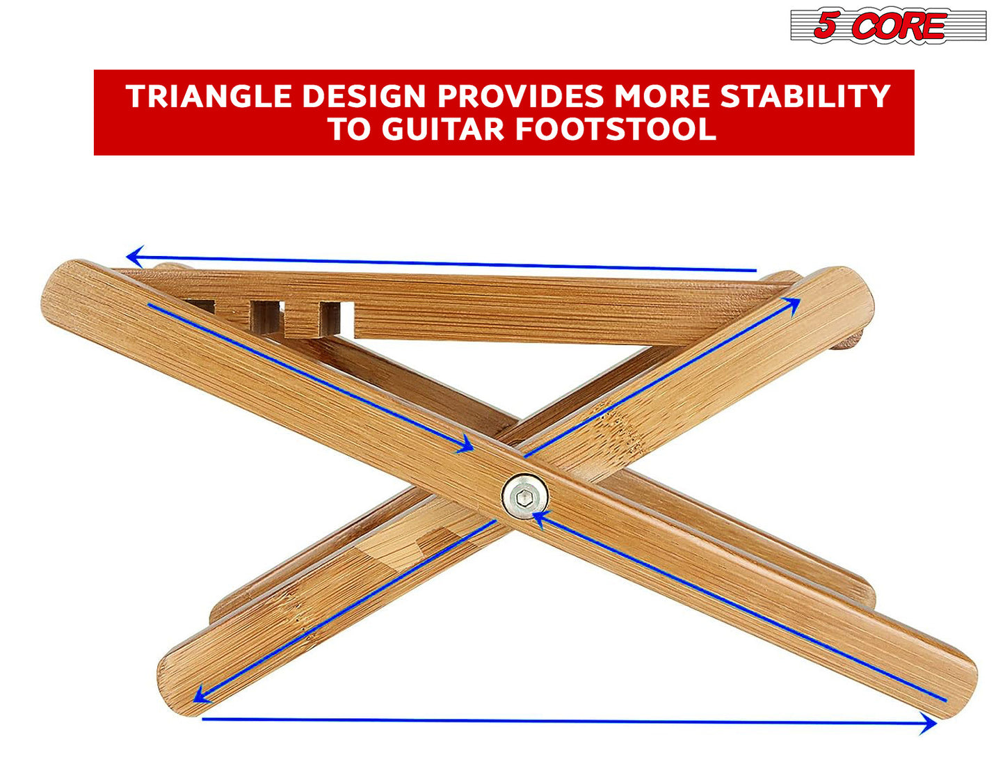 5 Core Guitar Foot Rest Wooden Bamboo Foldable Height Adjustable 4.5" up to 8" Non-Slip Upscale Foot Stand Leg Support Solid Wood Footstool Accessory for Classical Acoustic Guitar - GFS WD