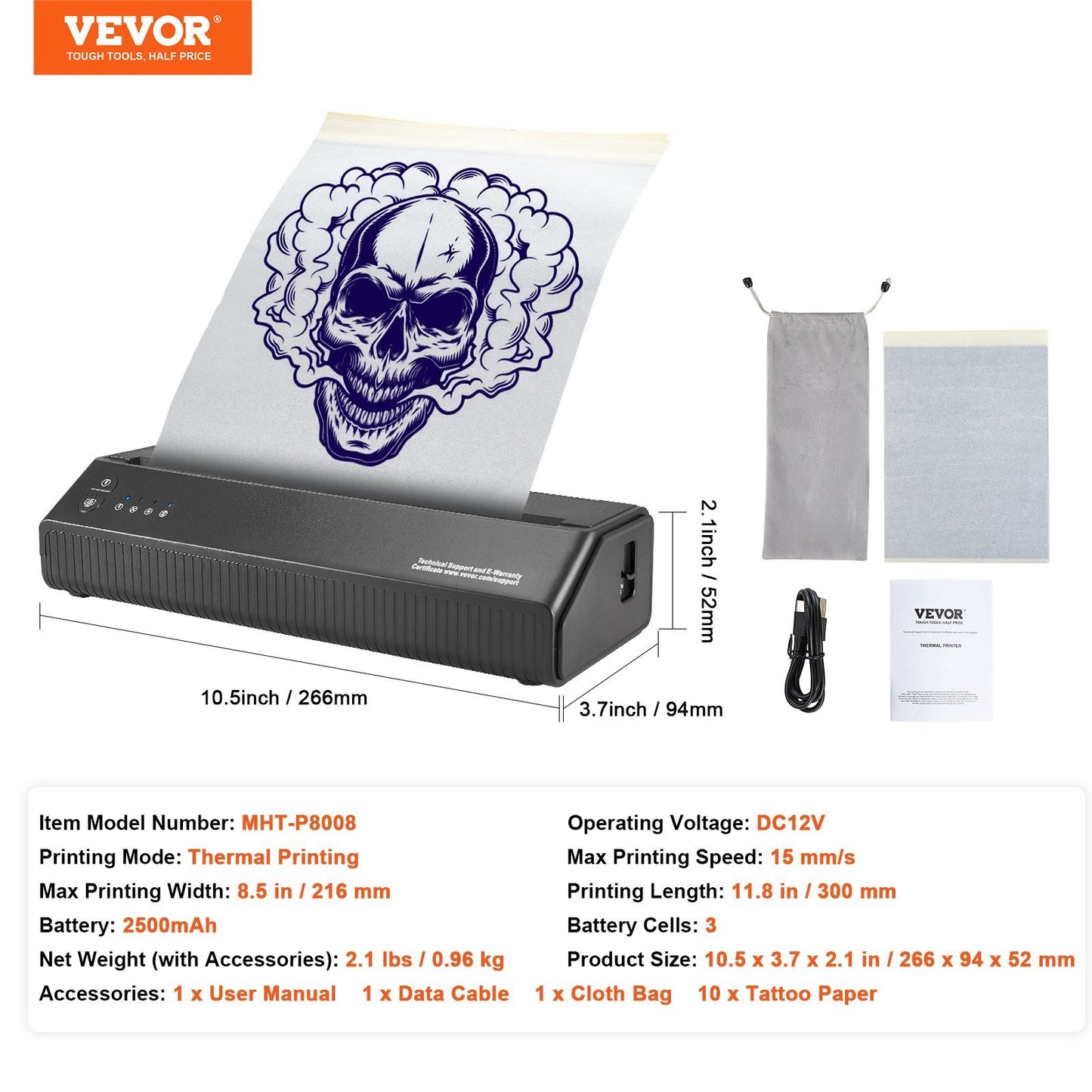 Tattoo Stencil Printer, Wireless Bluetooth Tattoo Printer Transfer Stencil Machine with 10Pcs Transfer Paper, Compatible for iOS&Android Phone, iPad&PC (with Storage Bag)