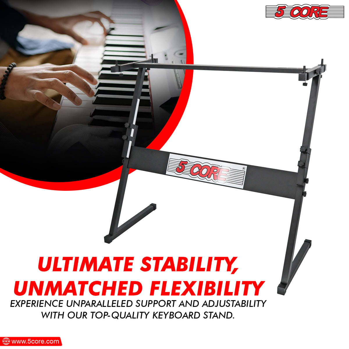 5 Core Keyboard Stand Z Style Adjustable Electric Piano Riser Foldable & Sturdy Lift Holder For 54 61 Keys Instruments - KS Z1 BLK